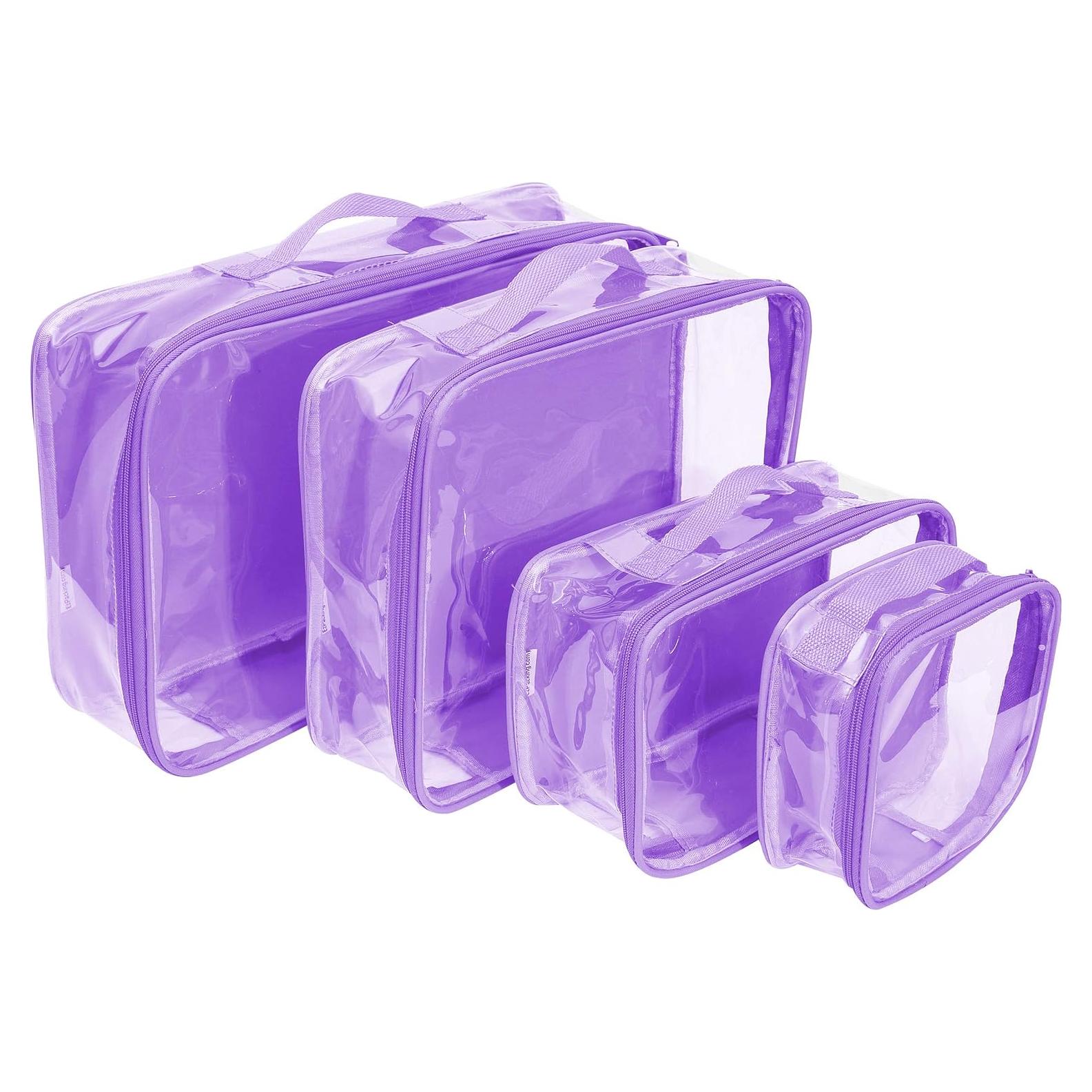 Juego de 4 Cubos de Empaque Transparentes Lila - Organizador de Ropa