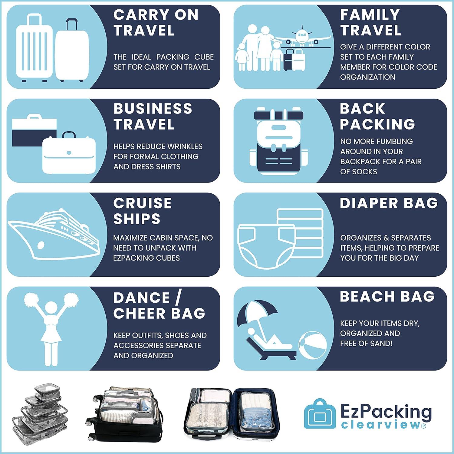 Juego de 4 Cubos de Empaque Transparentes Lila - Organizador de Ropa