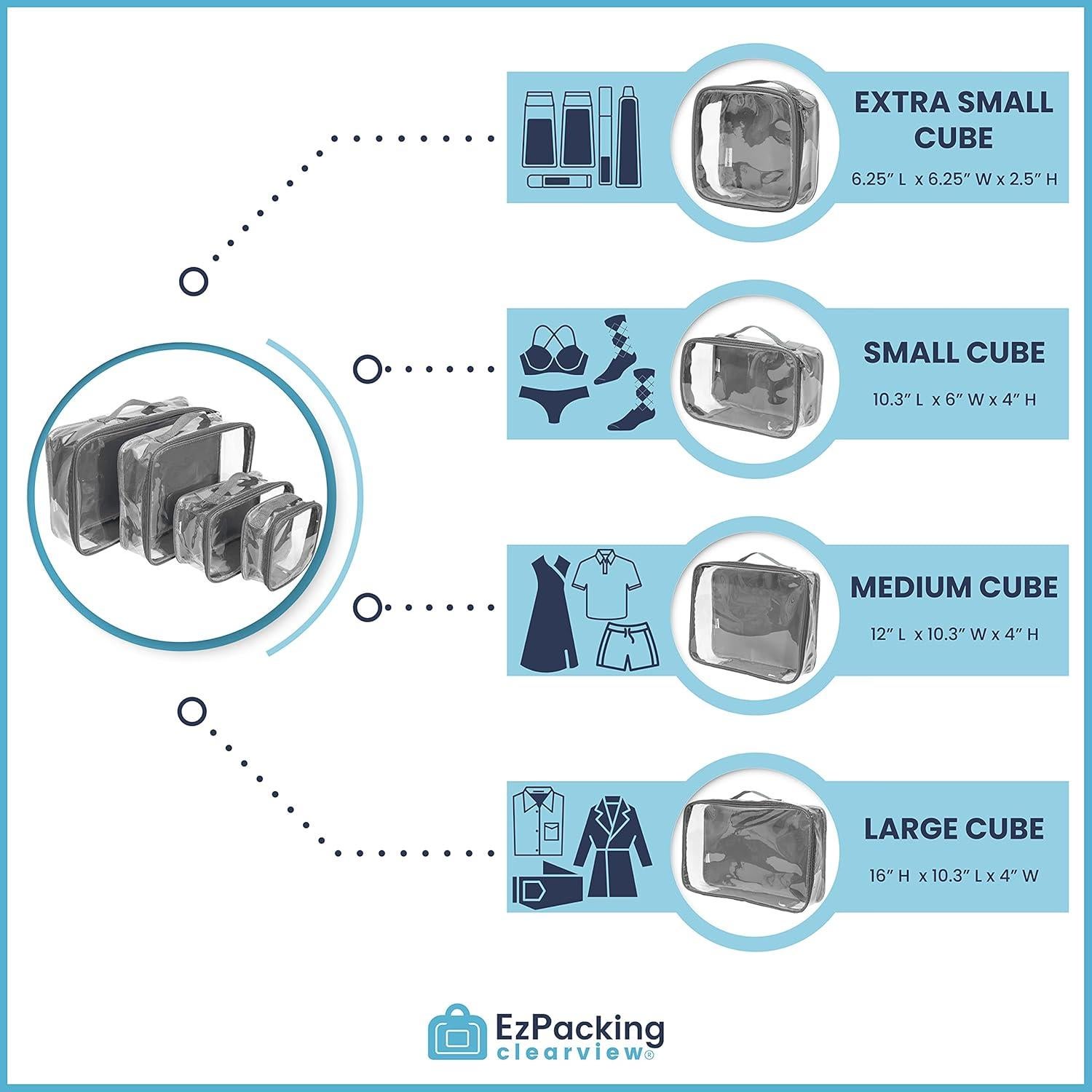 Juego de 4 Cubos de Empaque Transparentes Lila - Organizador de Ropa