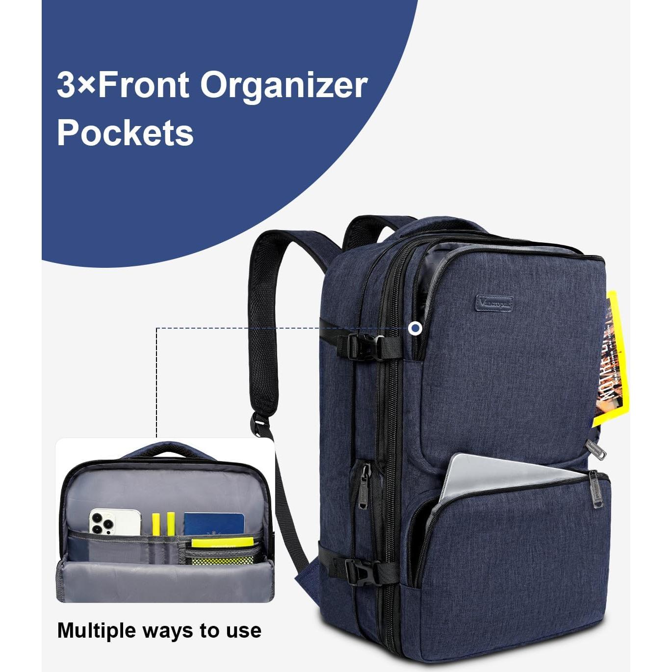 Mochila de Mano Vancropak 47L Expandible Azul Aprobada por Aerolíneas