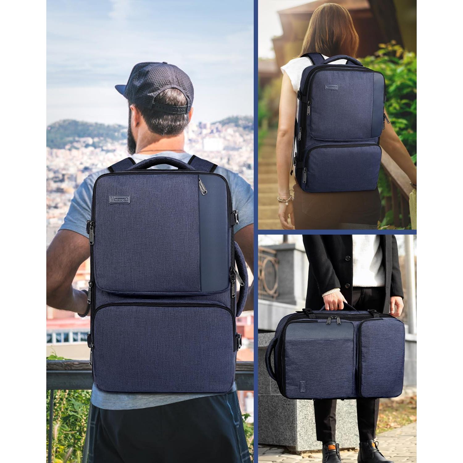 Mochila de Mano Vancropak 47L Expandible Azul Aprobada por Aerolíneas