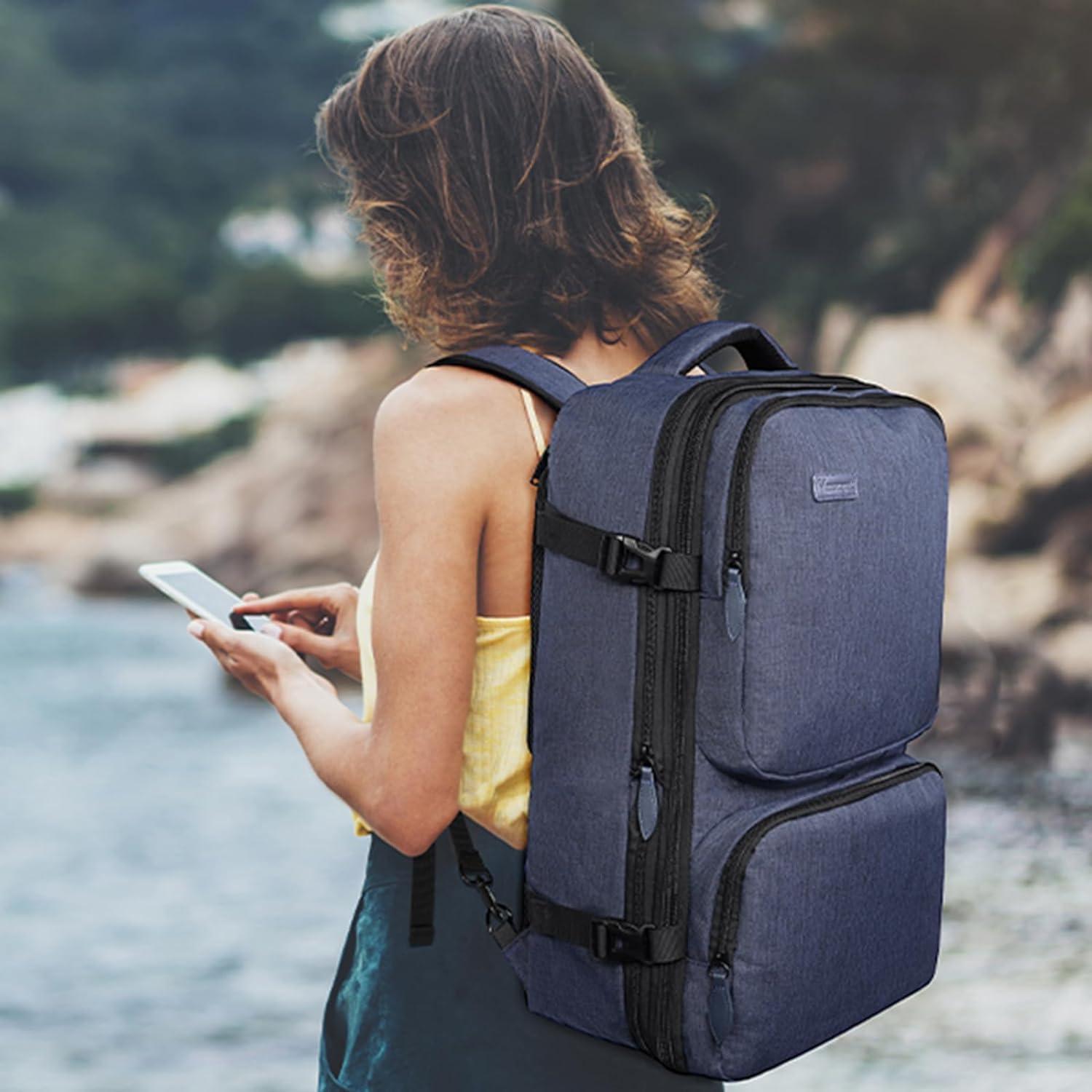 Mochila de Mano Vancropak 47L Expandible Azul Aprobada por Aerolíneas