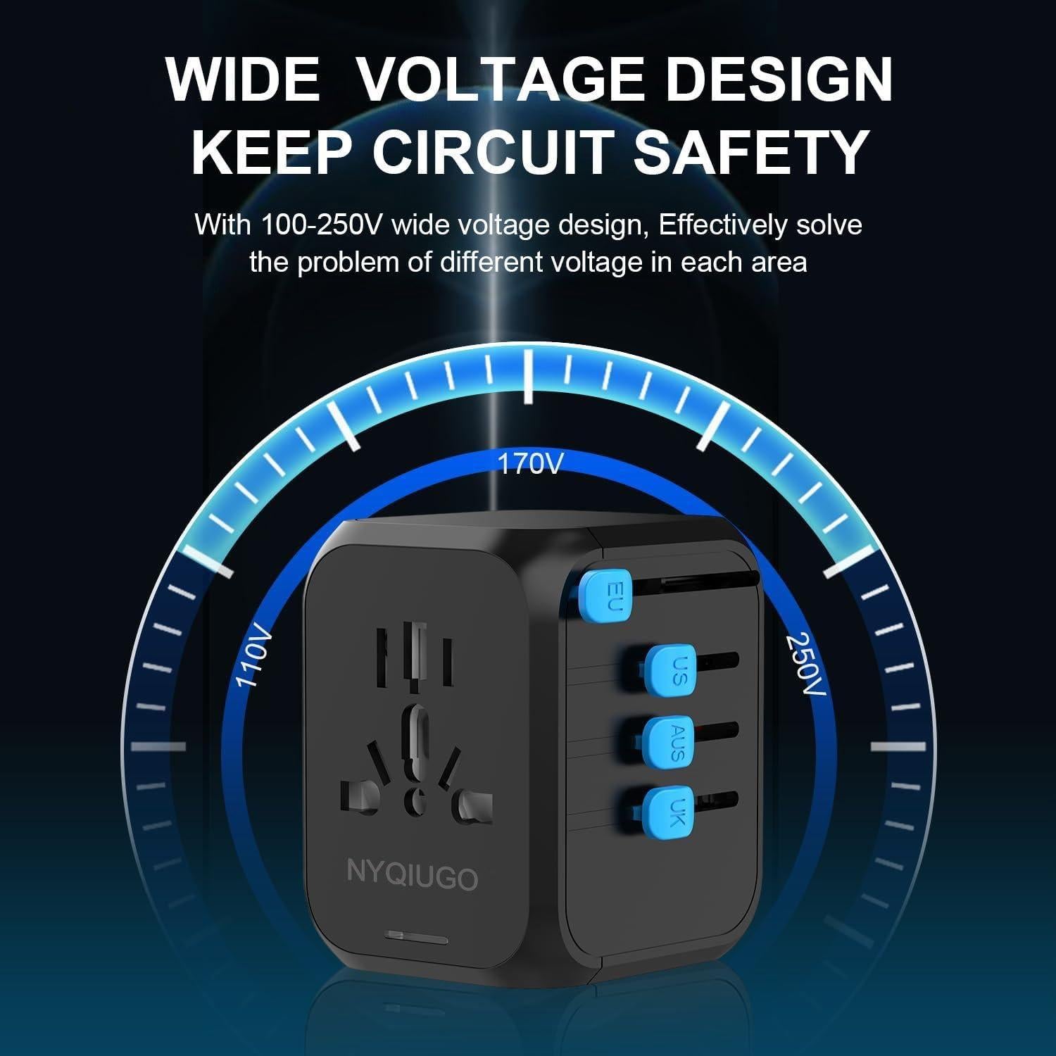 Adaptador de Enchufe Universal NYQIUGO con 3 Puertos USB