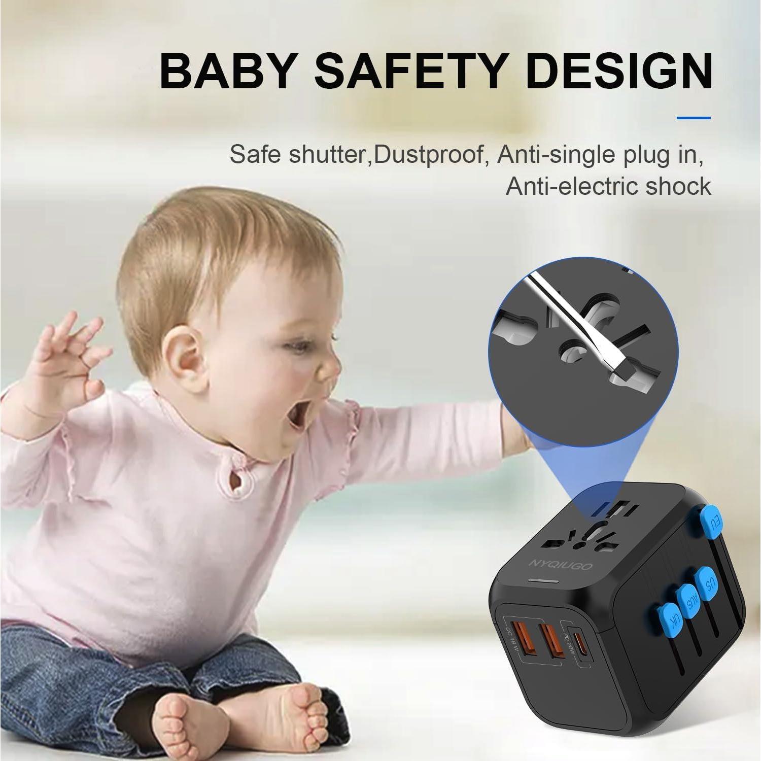 Adaptador de Enchufe Universal NYQIUGO con 3 Puertos USB