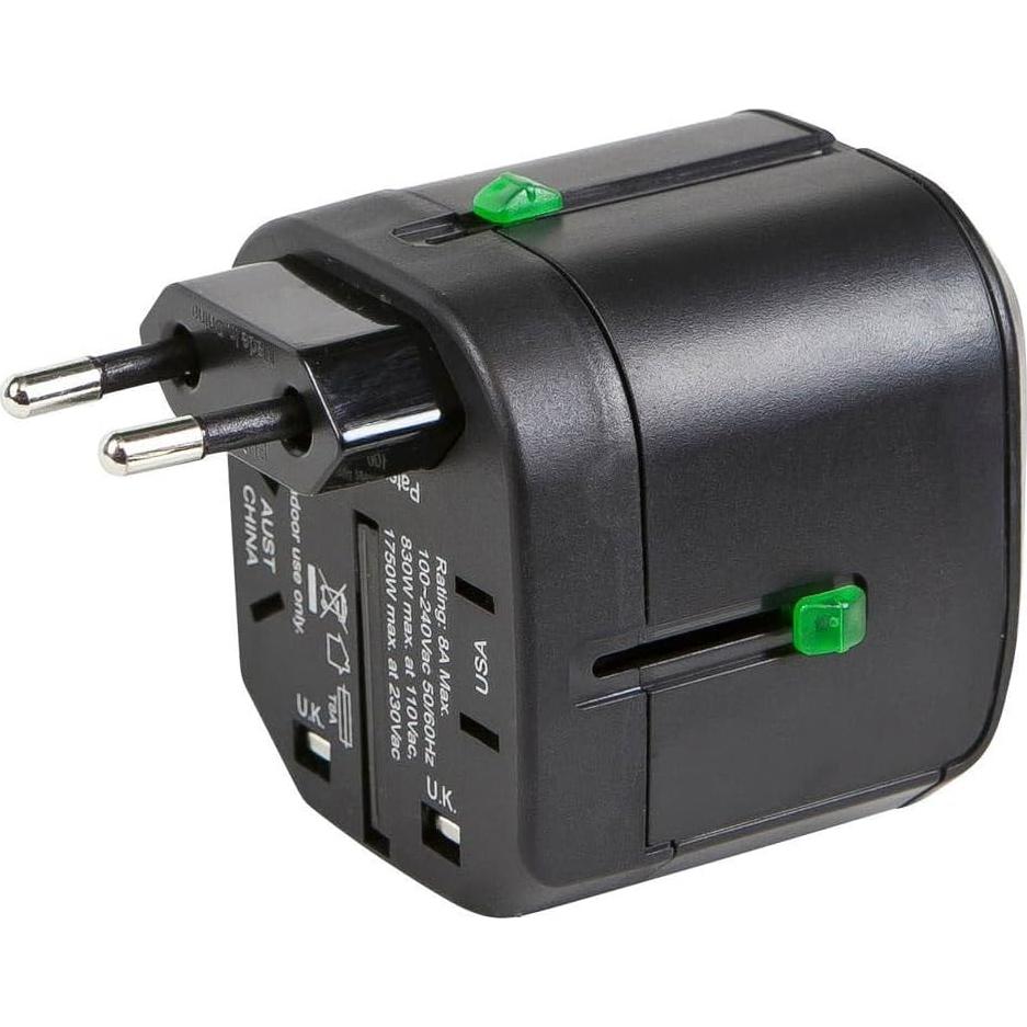 Adaptador de Viaje Universal Monoprice Negro Compacto 6.35x6.1x7.37cm