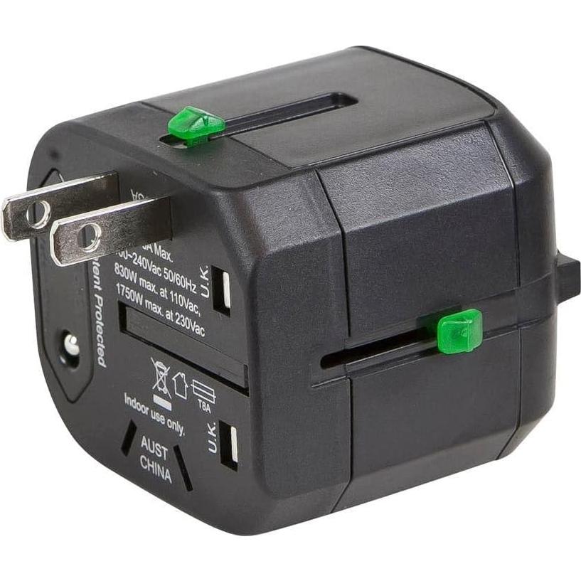 Adaptador de Viaje Universal Monoprice Negro Compacto 6.35x6.1x7.37cm