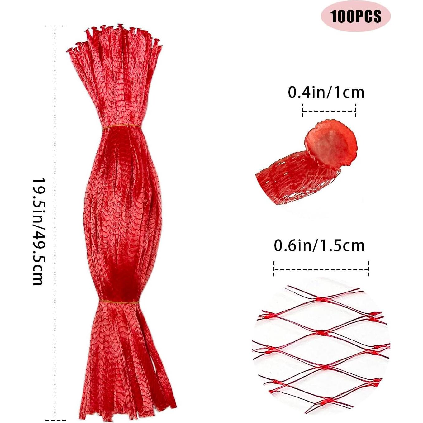 100 Bolsas de Malla Reutilizables Yuntop 50.8 cm Nylon Rojo