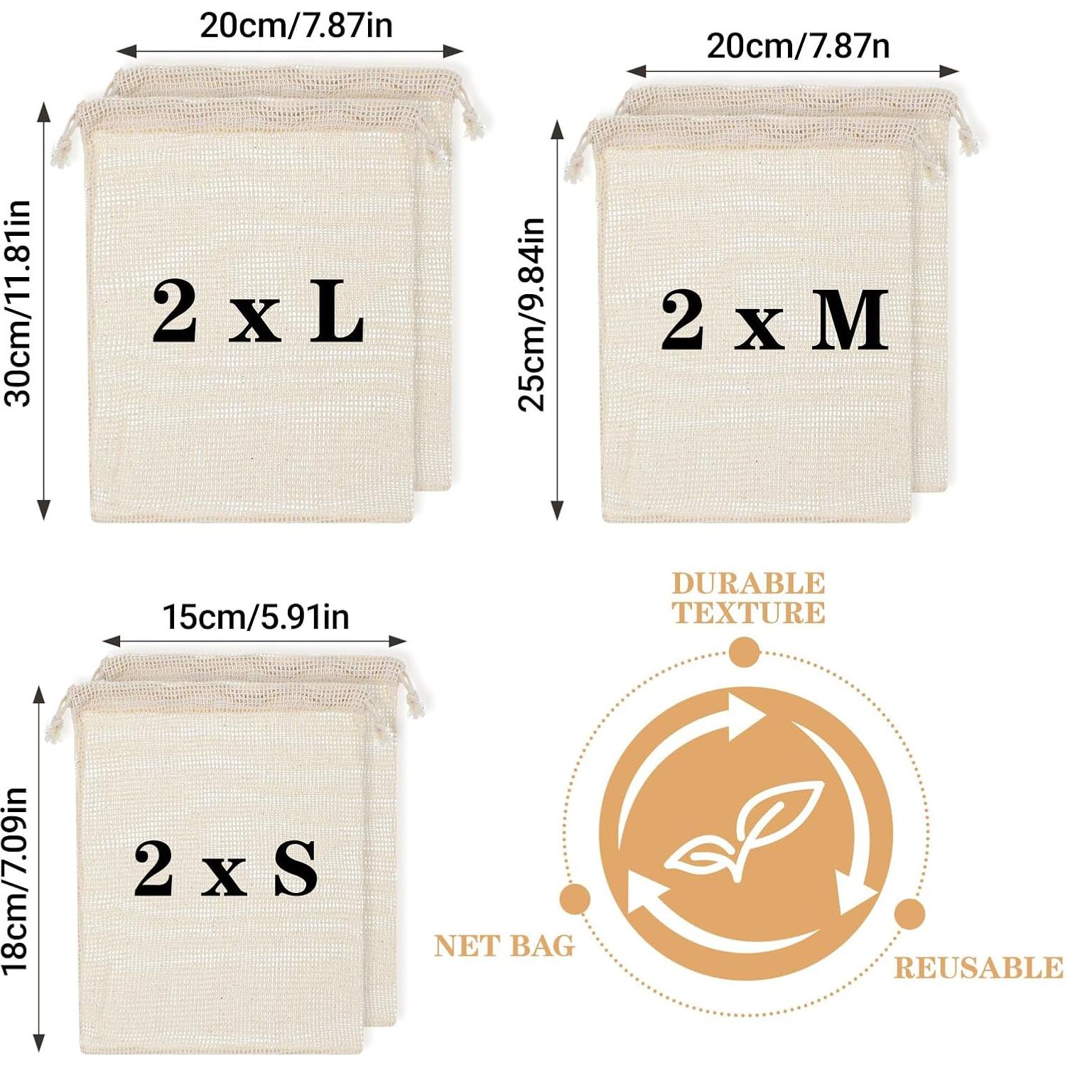 Paquete de 6 Bolsas Reutilizables de Malla Tyqour para Verduras y Frutas