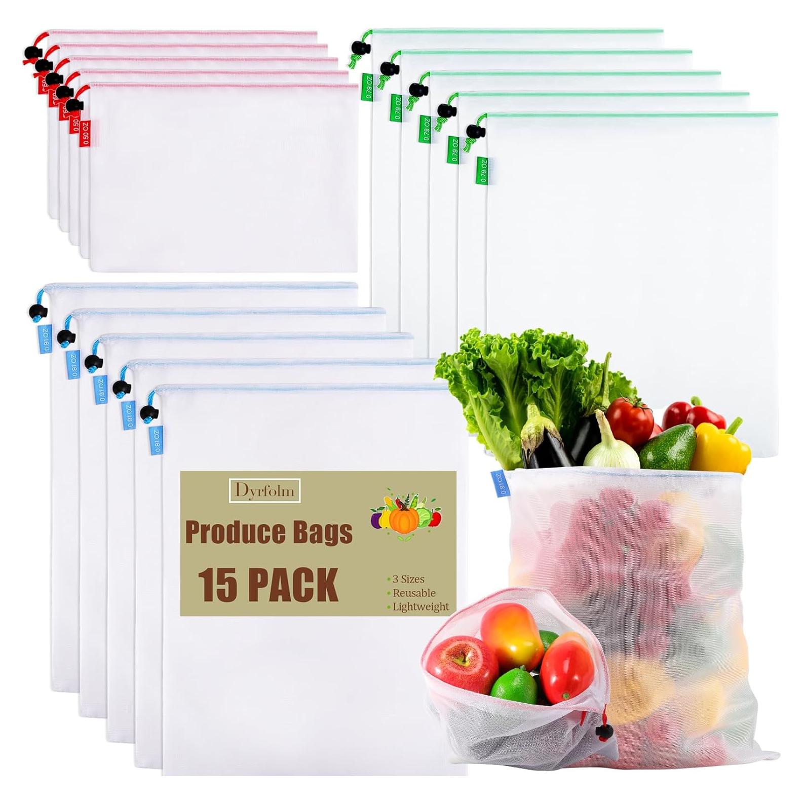 Bolsas Reutilizables Dyrfolm 15 Piezas Malla Lavables 3 Tamaños