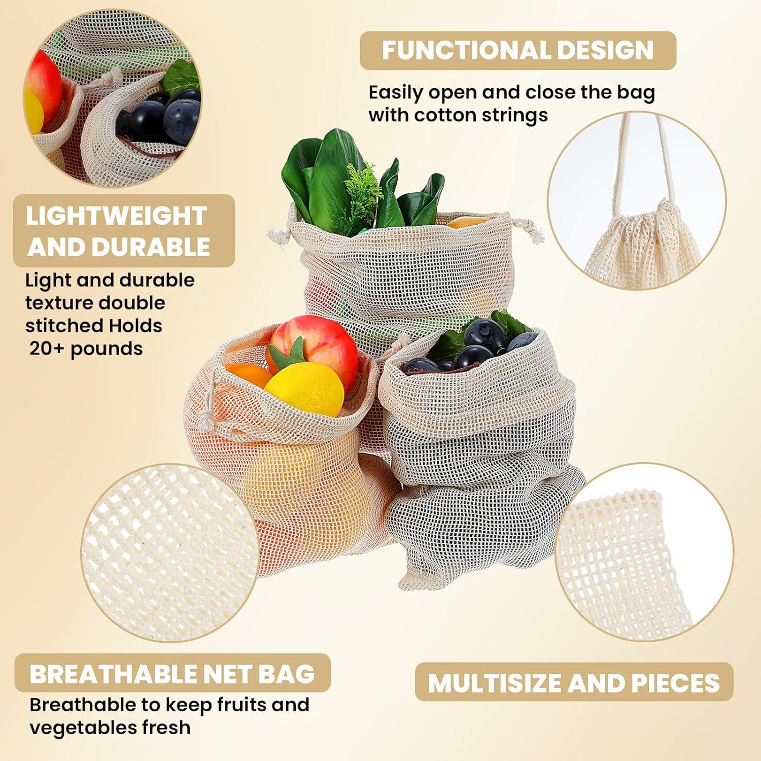 10 Bolsas Reutilizables de Malla para Productos Yuanan - 3 Tamaños