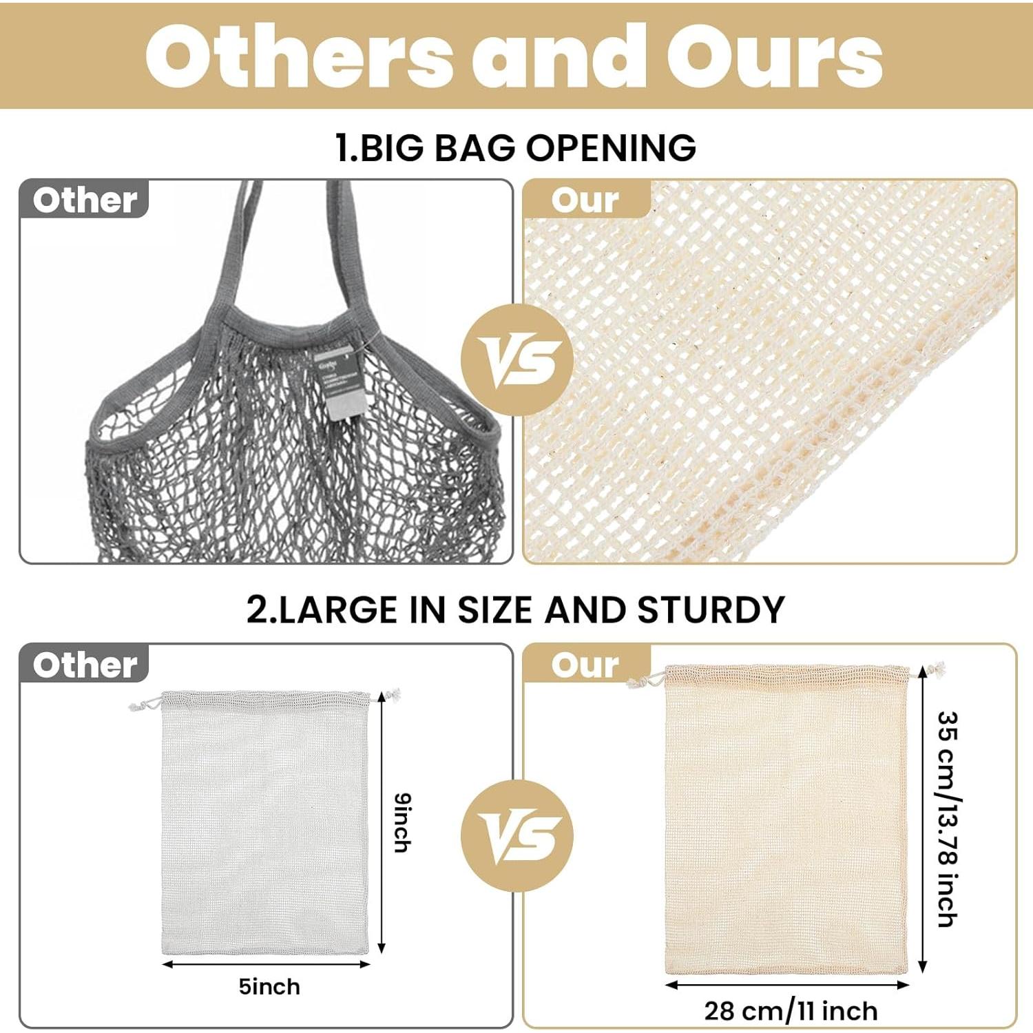 10 Bolsas Reutilizables de Malla para Productos Yuanan - 3 Tamaños