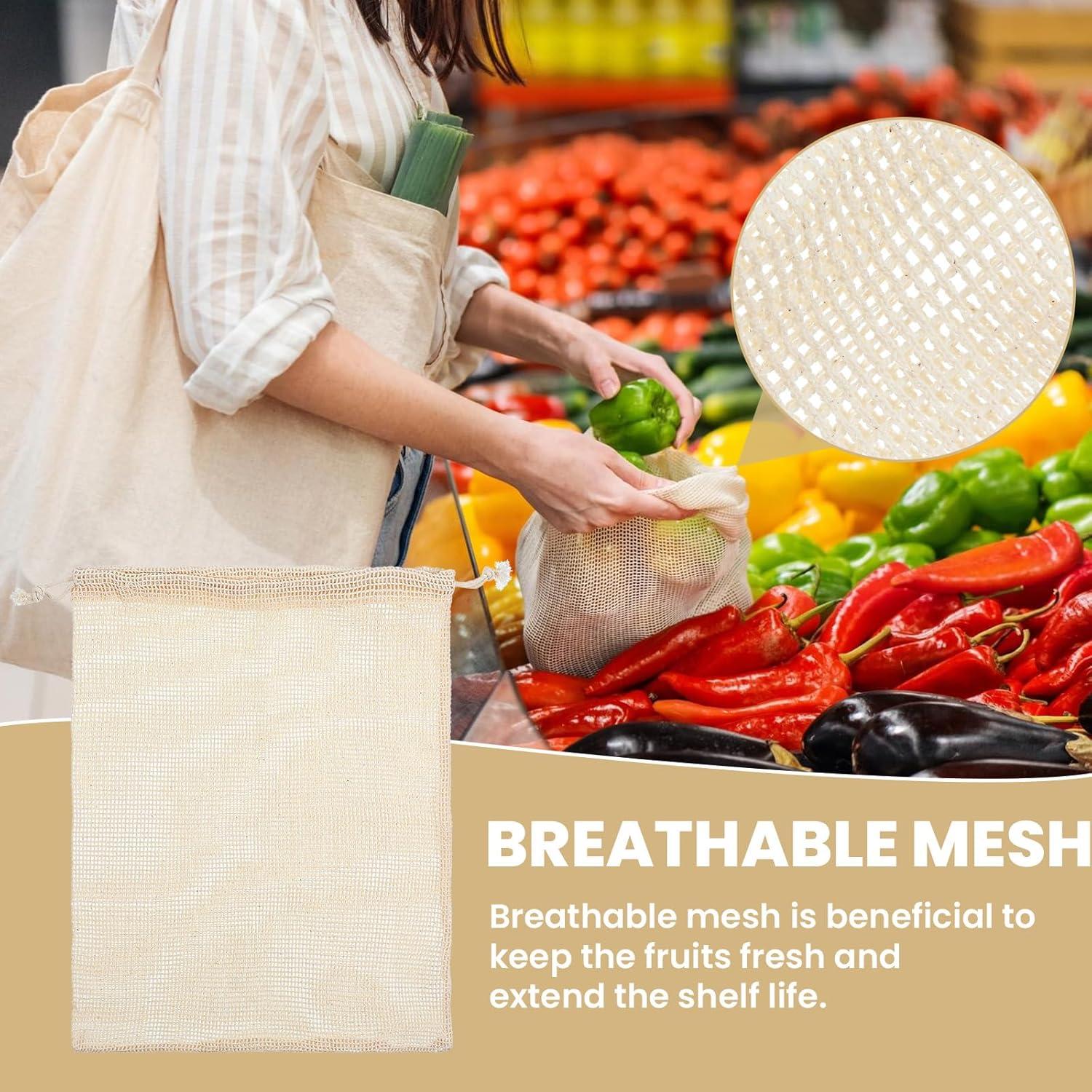10 Bolsas Reutilizables de Malla para Productos Yuanan - 3 Tamaños