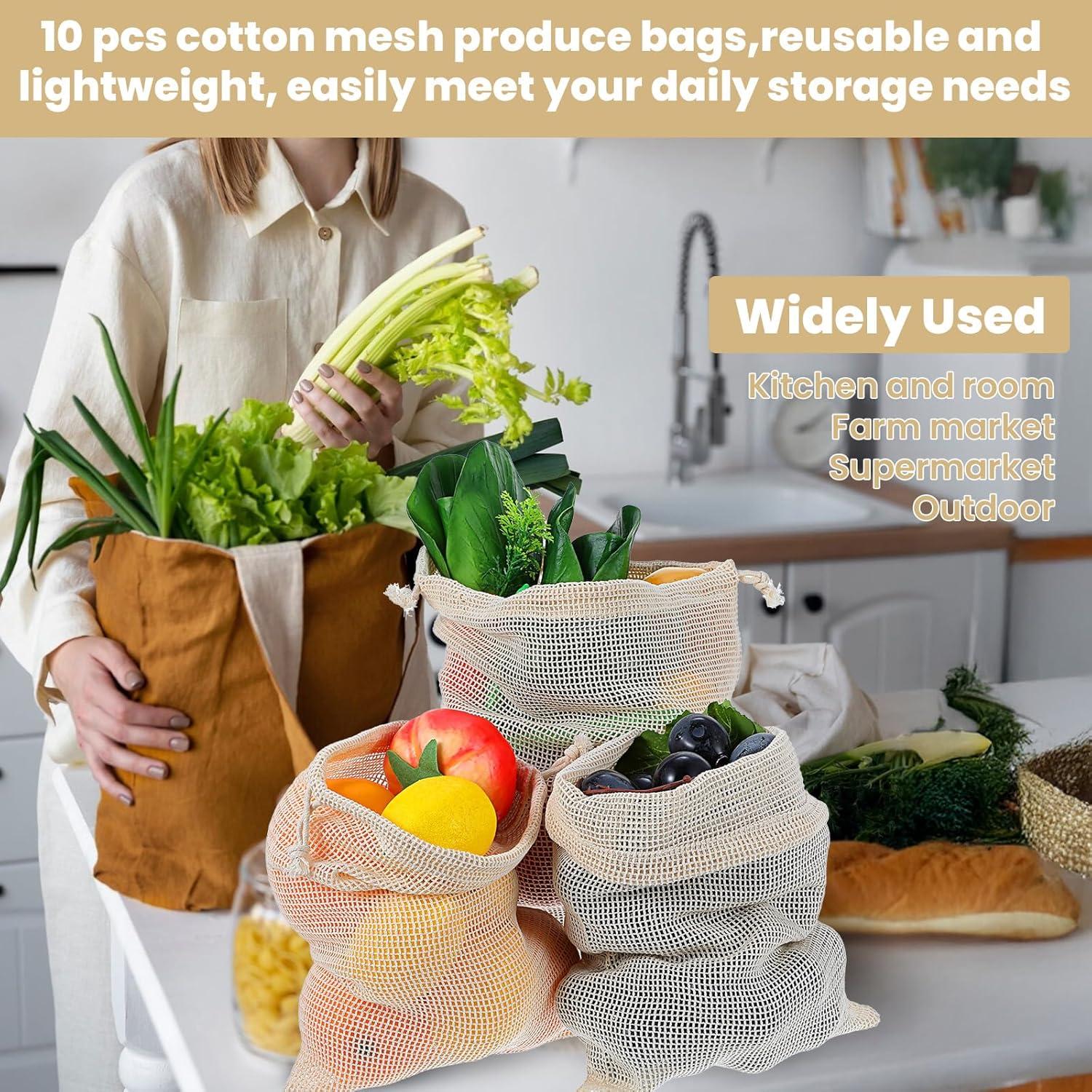 10 Bolsas Reutilizables de Malla para Productos Yuanan - 3 Tamaños
