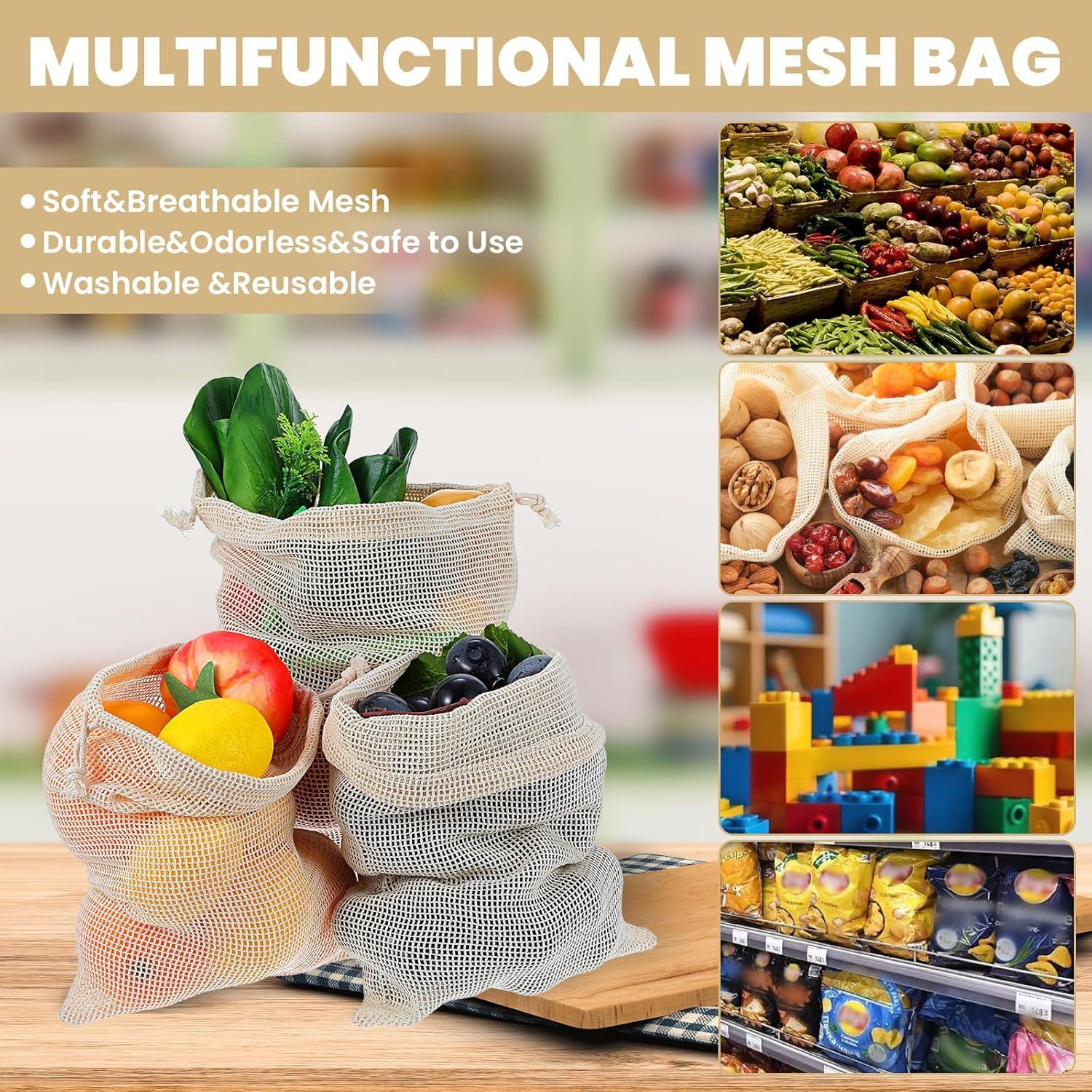 10 Bolsas Reutilizables de Malla para Productos Yuanan - 3 Tamaños