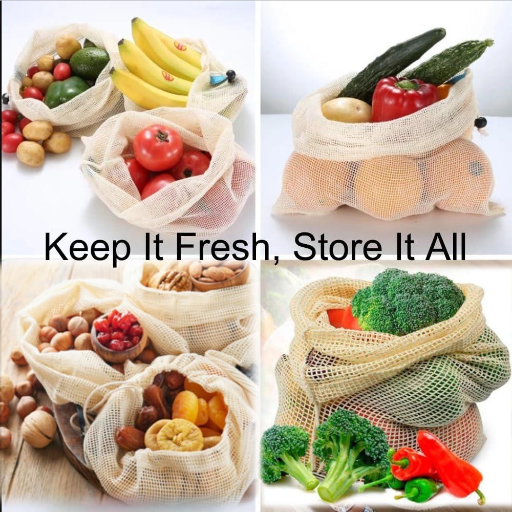 Bolsas de Malla de Algodón Orgánico Reutilizables 6pzs