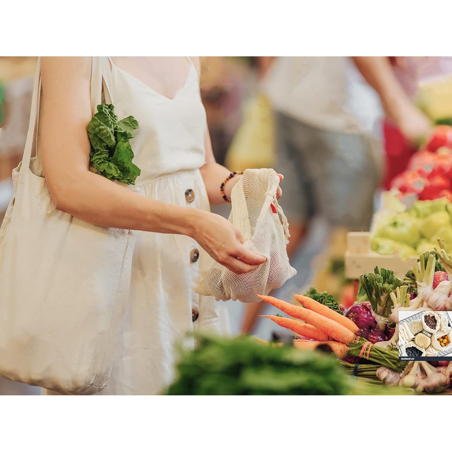 Bolsas Reutilizables de Algodón WHITEWRAP - 6 Piezas Grandes 25.4x45.7cm