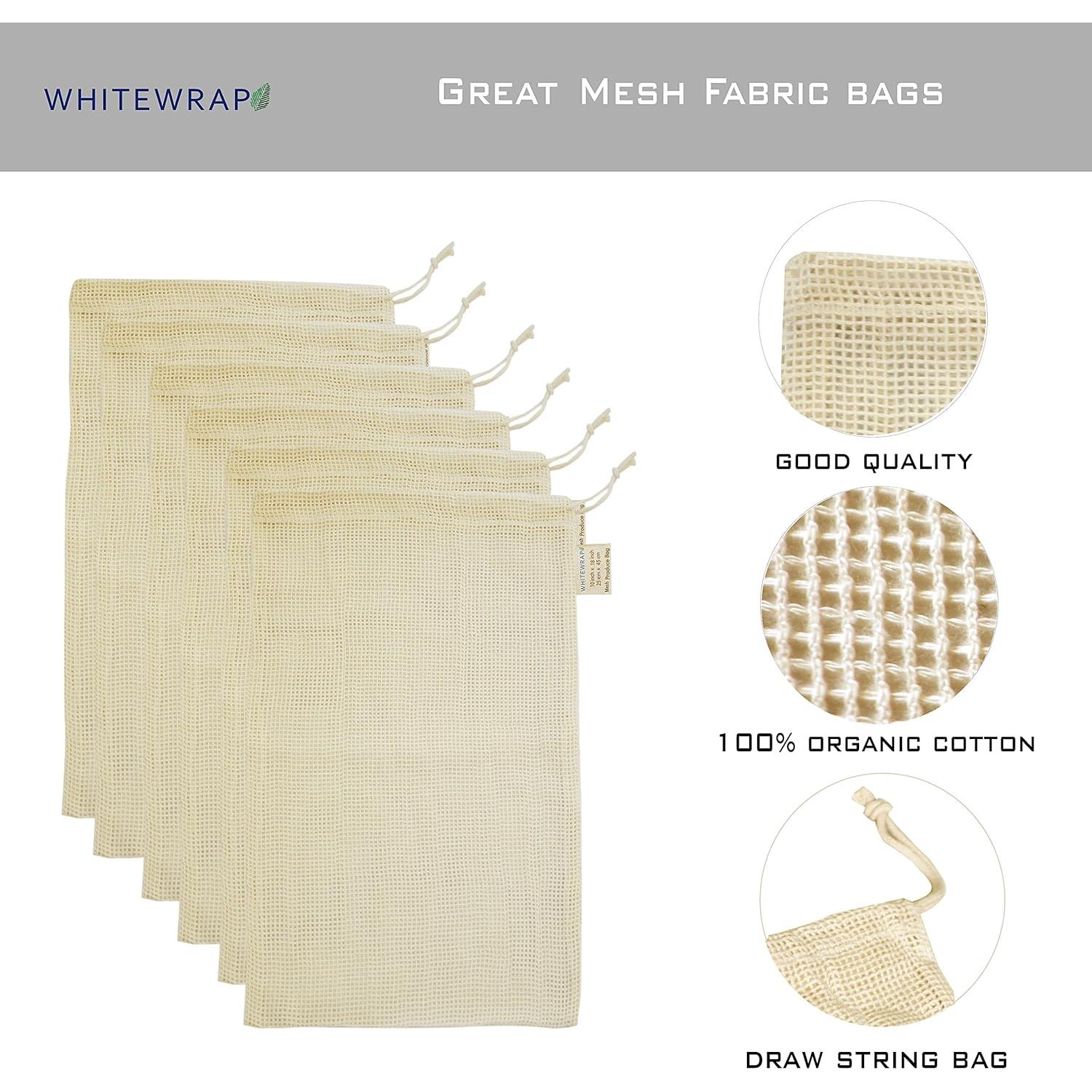 Bolsas Reutilizables de Algodón WHITEWRAP - 6 Piezas Grandes 25.4x45.7cm