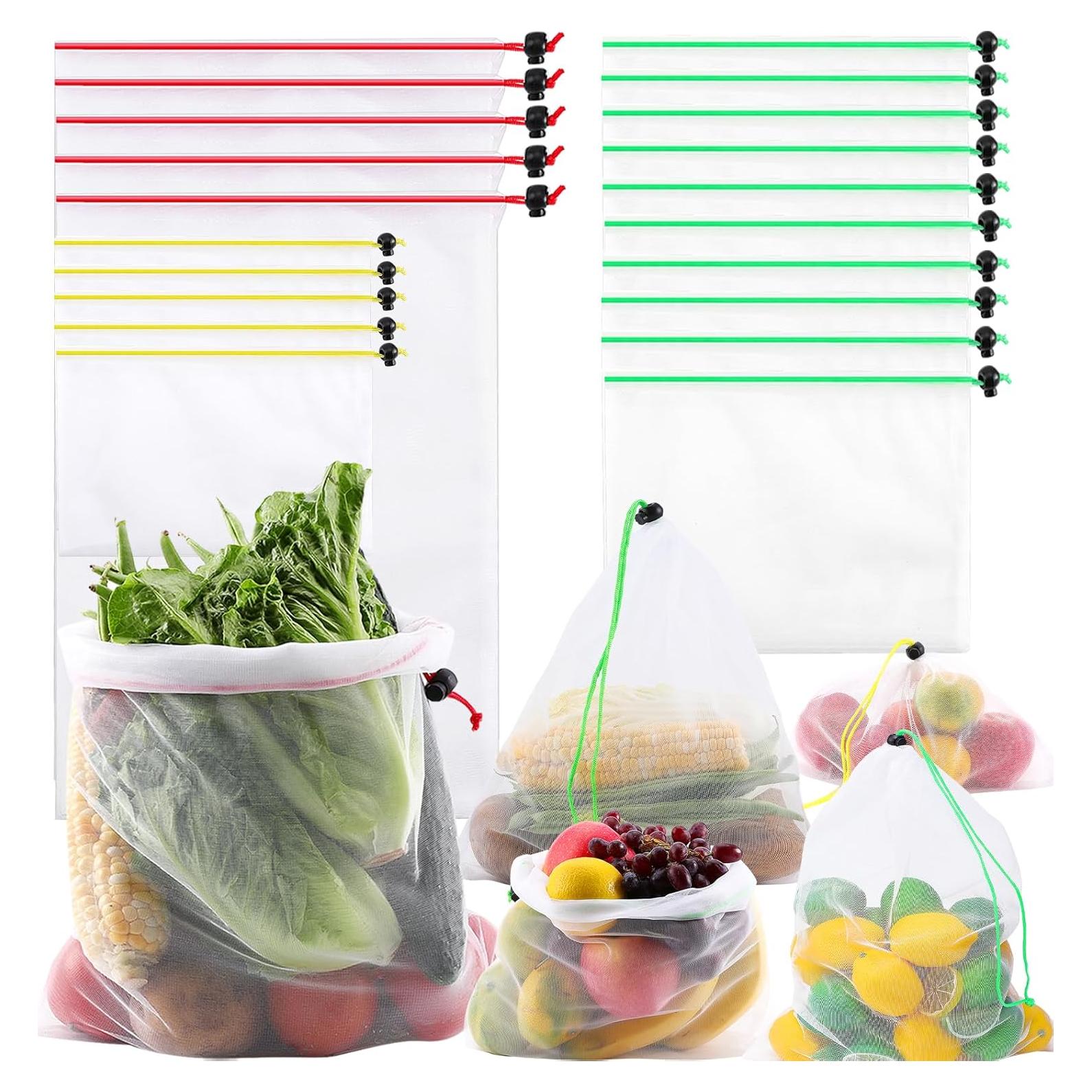 20 Bolsas Reutilizables Jeffbaubl Malla Transparente 3 Tamaños