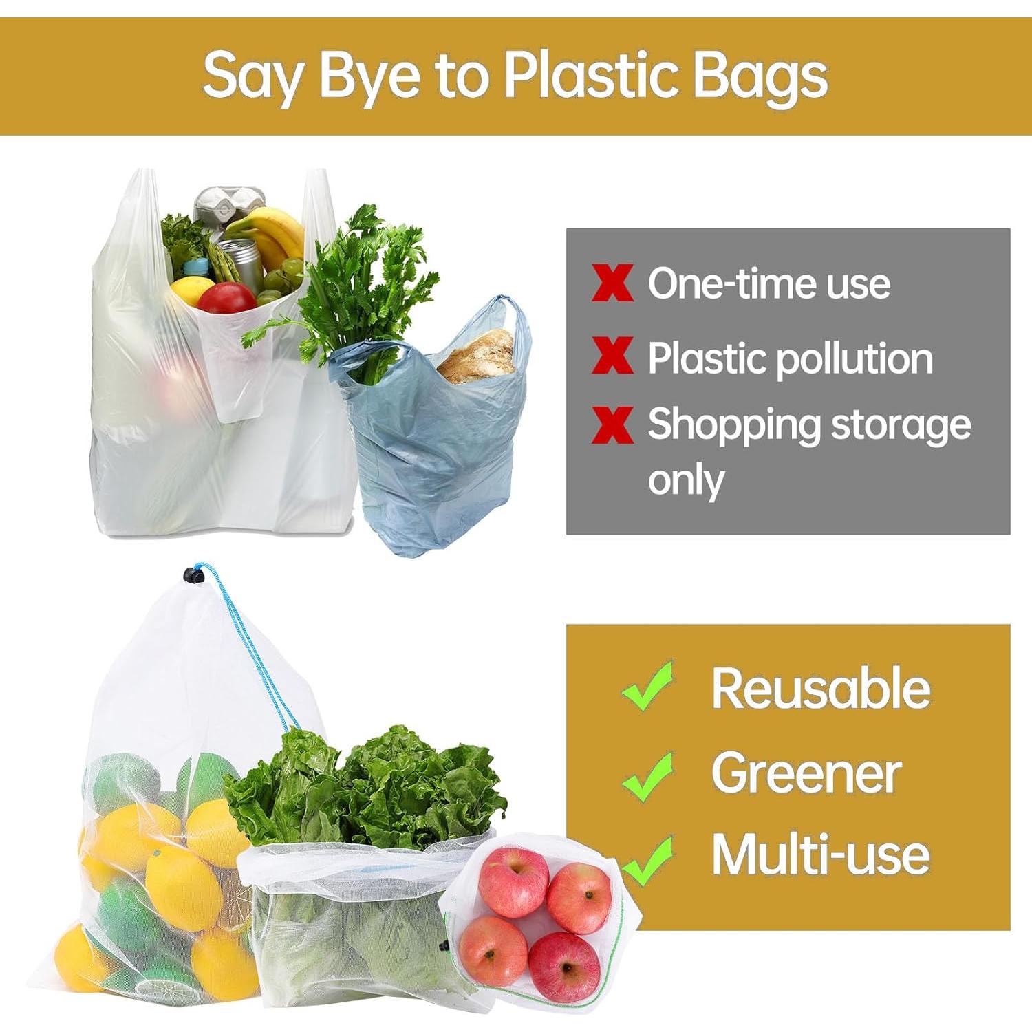 20 Bolsas Reutilizables Jeffbaubl Malla Transparente 3 Tamaños