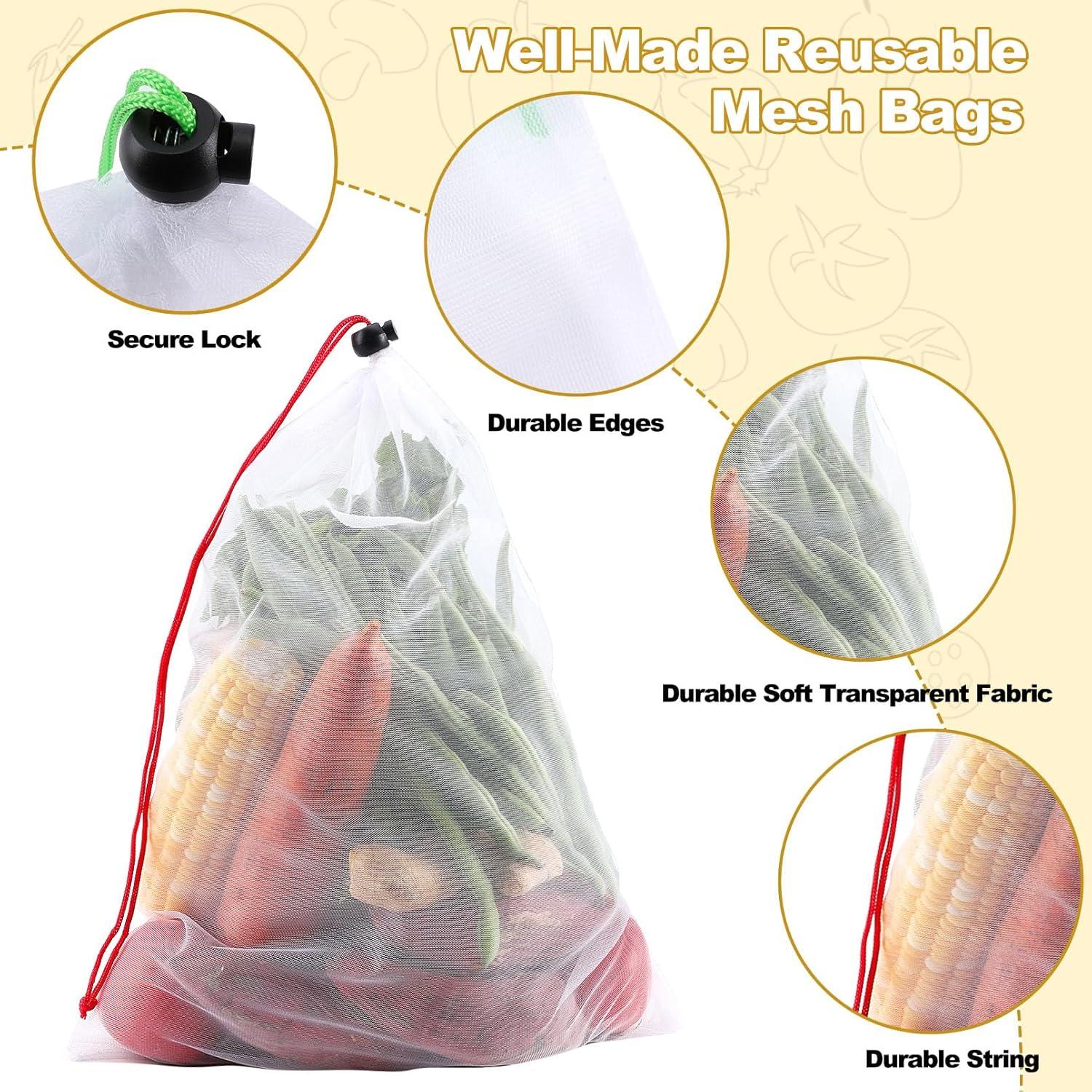 20 Bolsas Reutilizables Jeffbaubl Malla Transparente 3 Tamaños