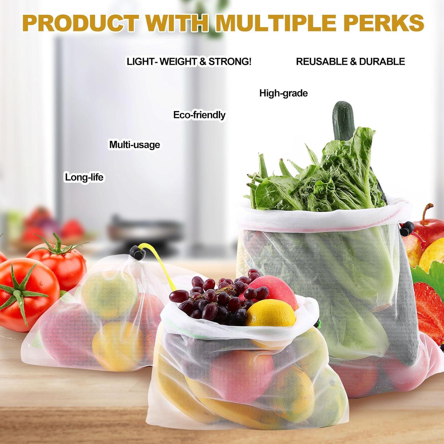 20 Bolsas Reutilizables Jeffbaubl Malla Transparente 3 Tamaños