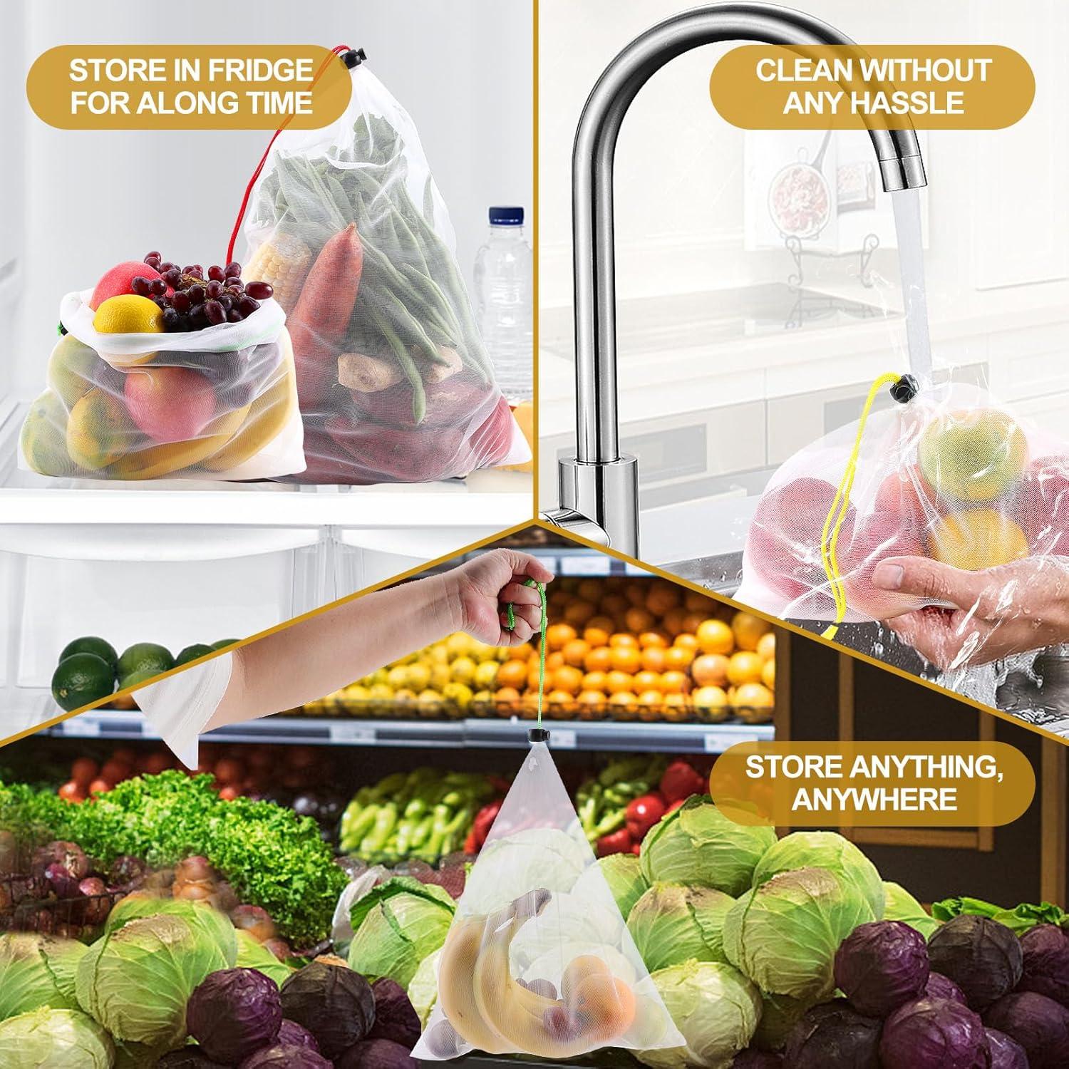 20 Bolsas Reutilizables Jeffbaubl Malla Transparente 3 Tamaños