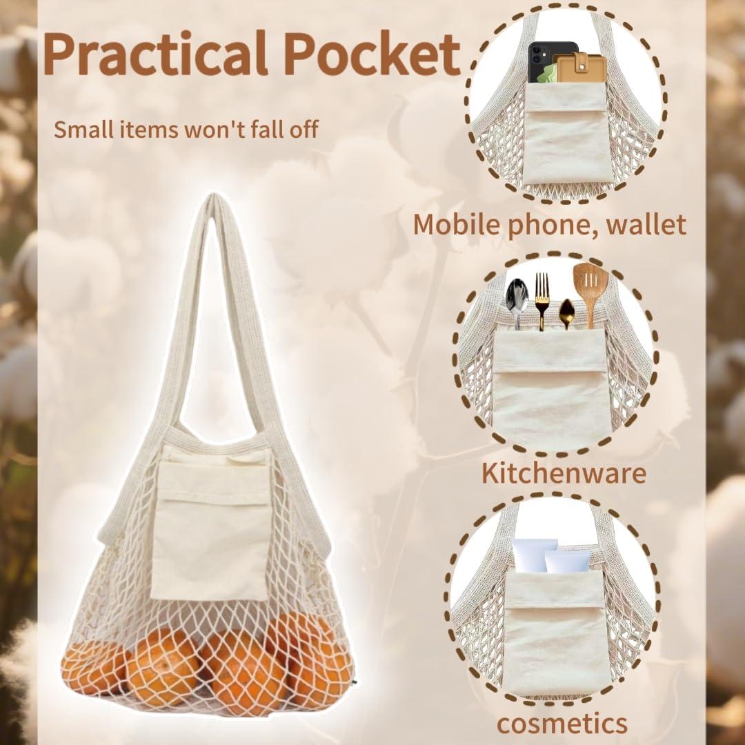 Juego de 4 Bolsas de Mercado Reutilizables HEYIBURAN 100% Algodón