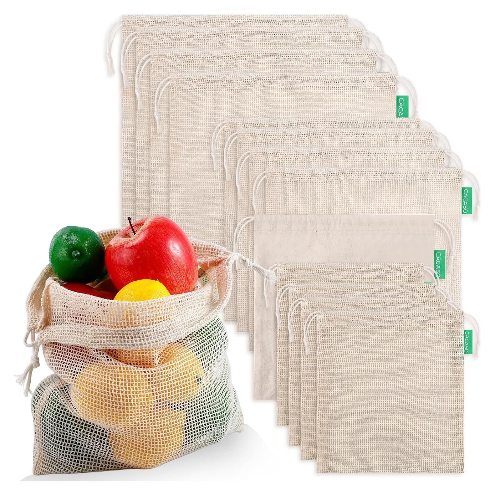 Paquete de 13 Bolsas Reutilizables de Algodón CACASO - 4 Tamaños