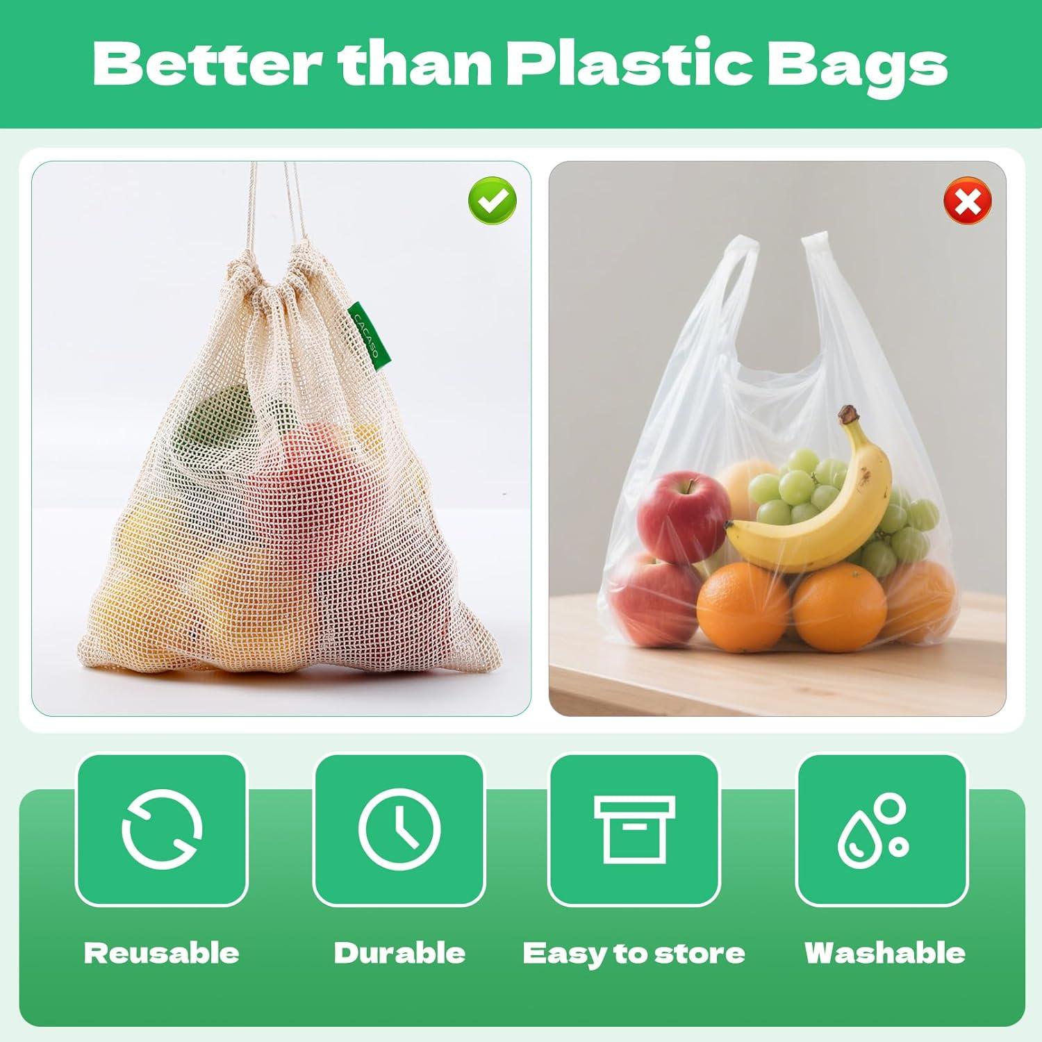 Paquete de 13 Bolsas Reutilizables de Algodón CACASO - 4 Tamaños