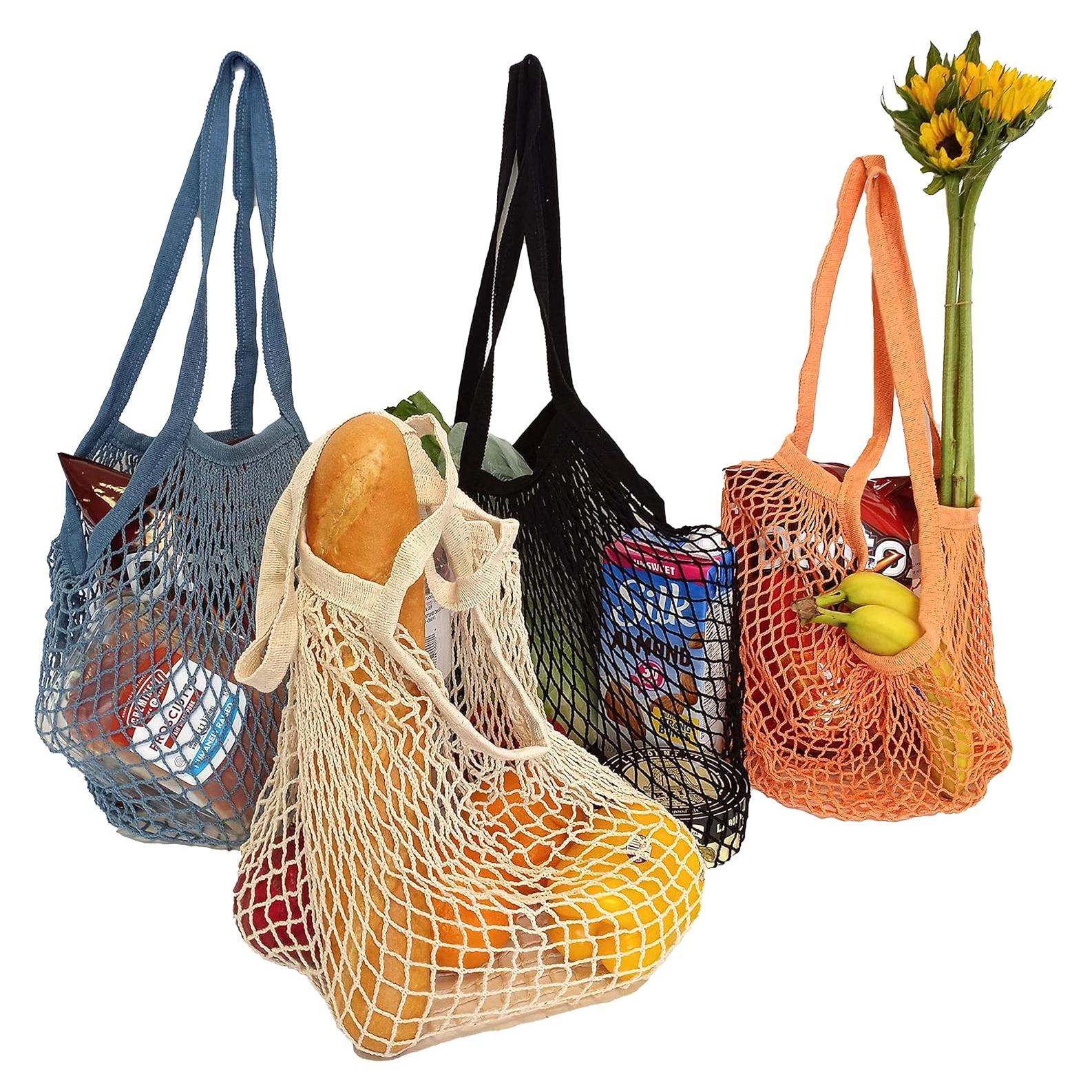 Bolsas de Compras Reutilizables de Algodón con Asa Larga - 4 Pzas