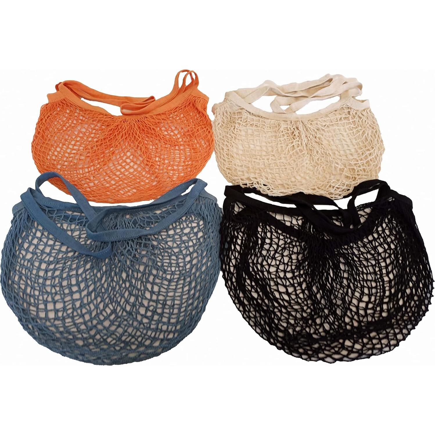 Bolsas de Compras Reutilizables de Algodón con Asa Larga - 4 Pzas