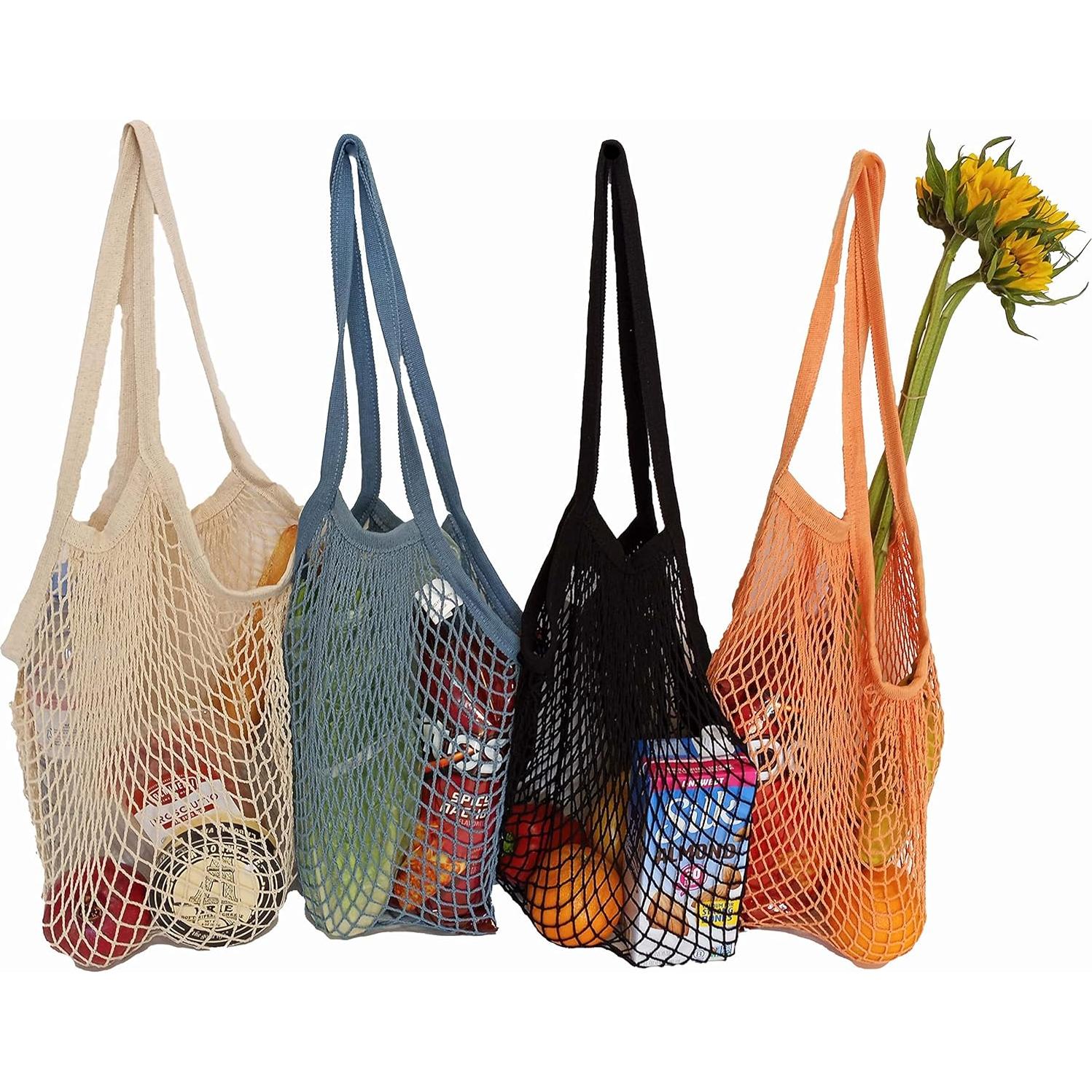 Bolsas de Compras Reutilizables de Algodón con Asa Larga - 4 Pzas