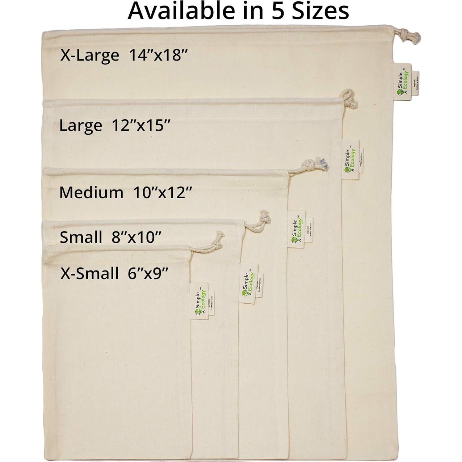 Bolsas Reutilizables Algodón Orgánico Simple Ecology - Juego de 6