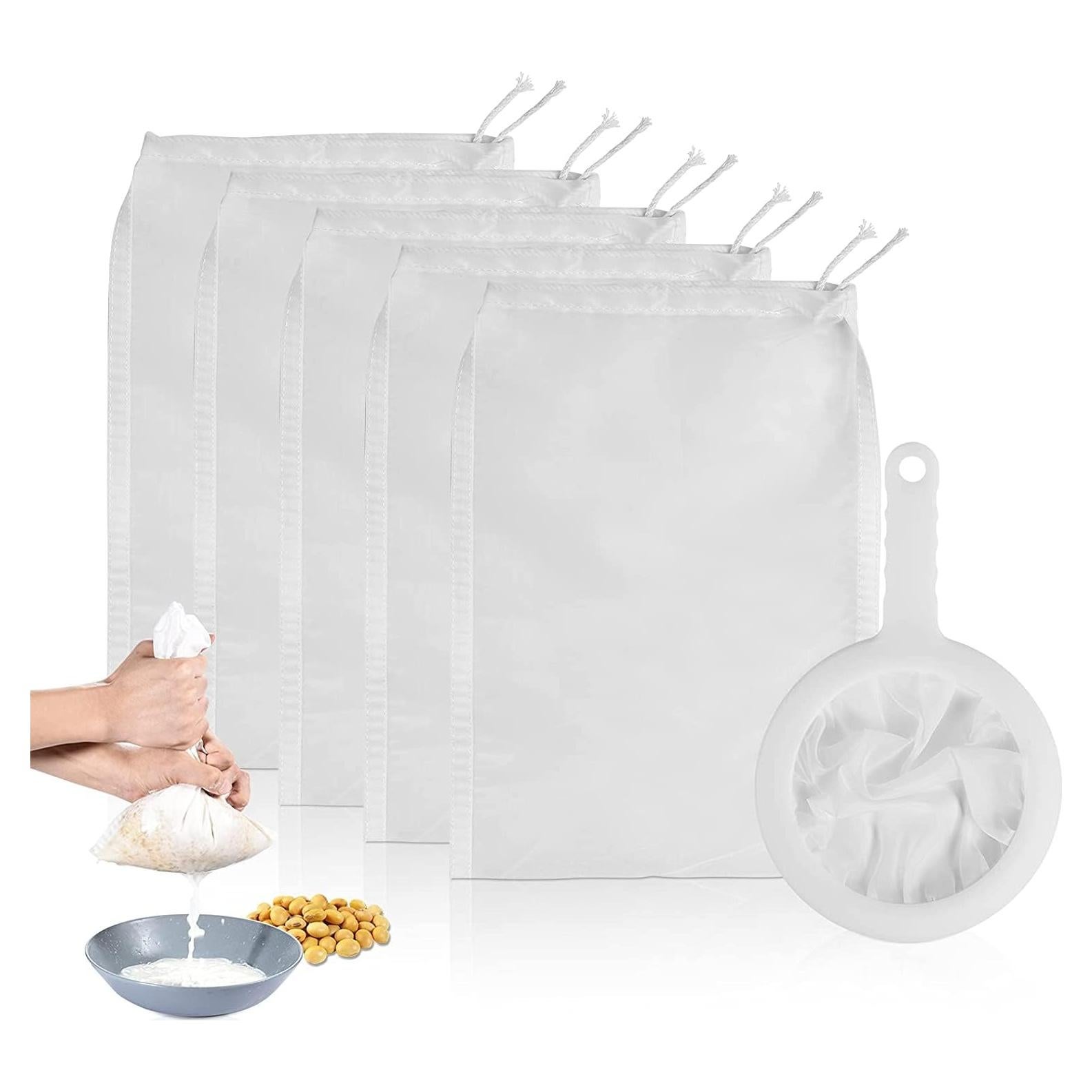 Colador de Malla Fina Haosens + 5 Bolsas Leche Nueces 200 Mallas