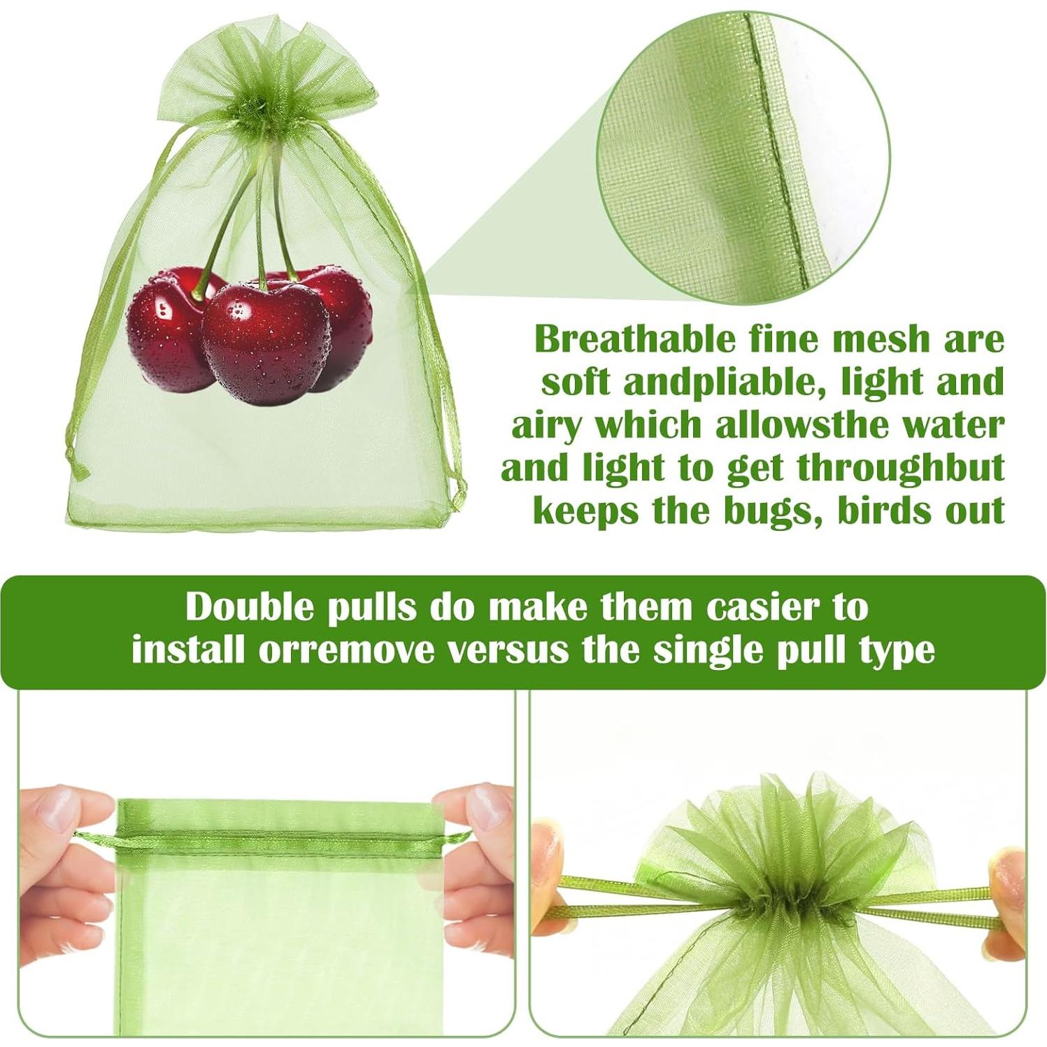 50 Bolsas de Protección de Frutas FloraSea 10x15 cm Verde