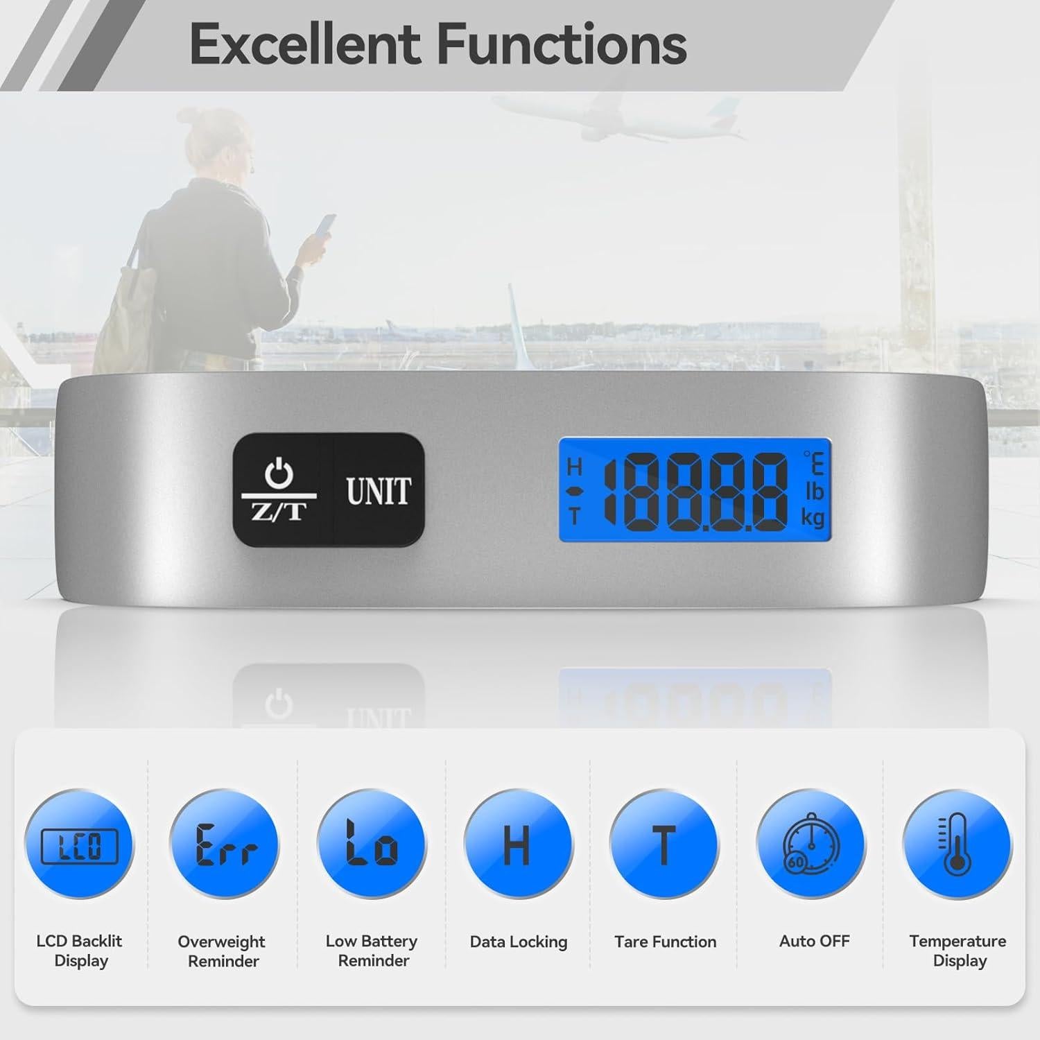 Báscula de Equipaje Dr.meter IC-HS02 50kg Pantalla LCD Plata
