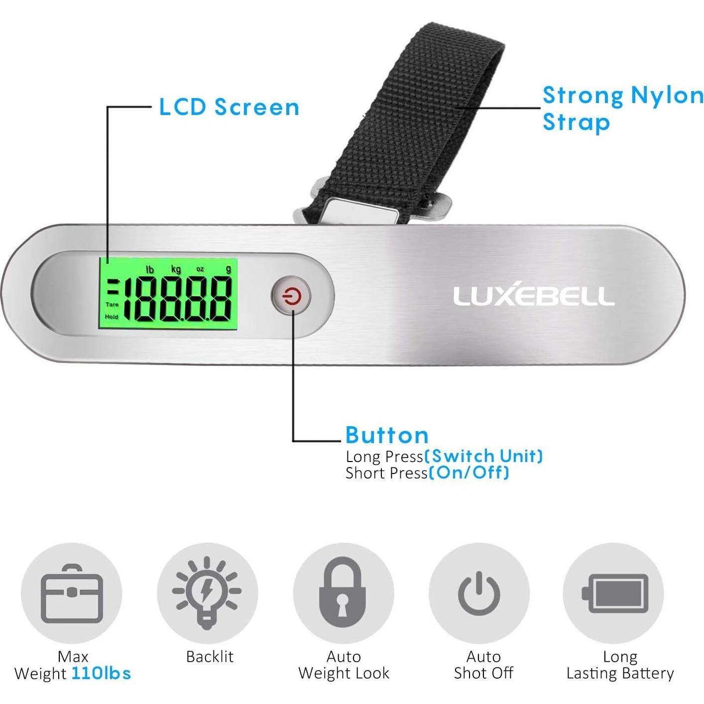 Báscula de Equipaje Digital Luxebell 50kg Portátil y Precisa