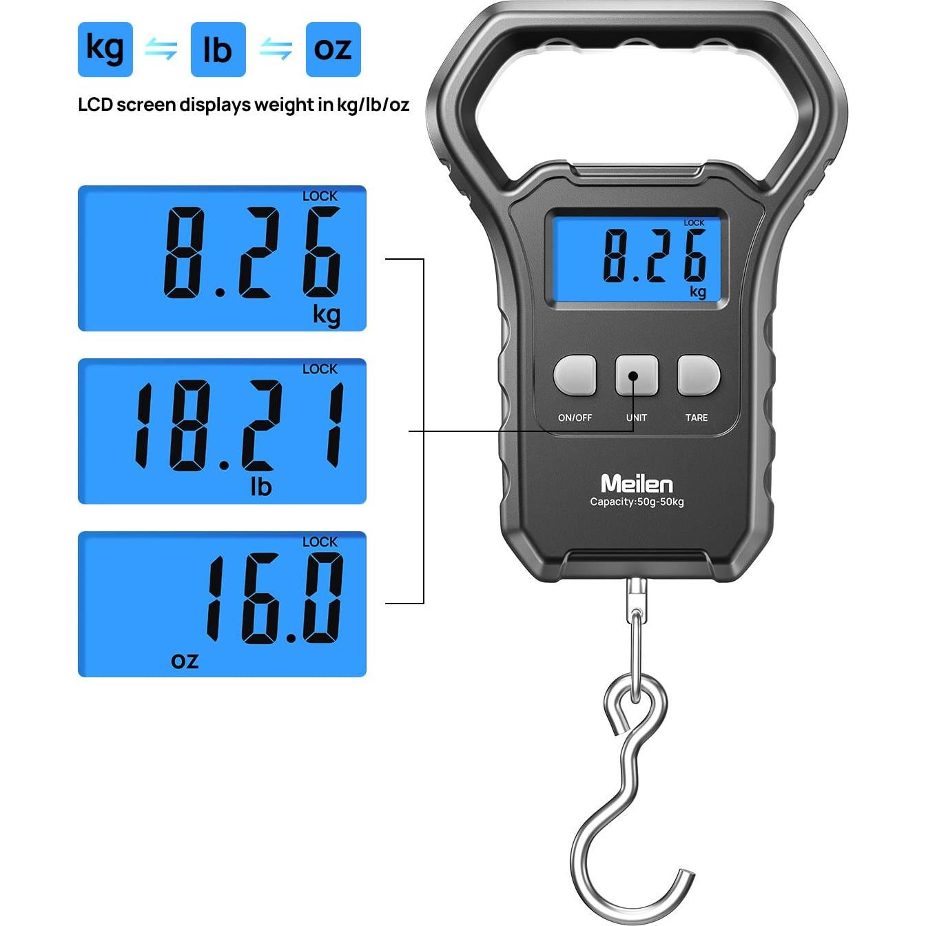 Báscula de Pesca Digital Meilen 50kg Pantalla LCD Retroiluminada
