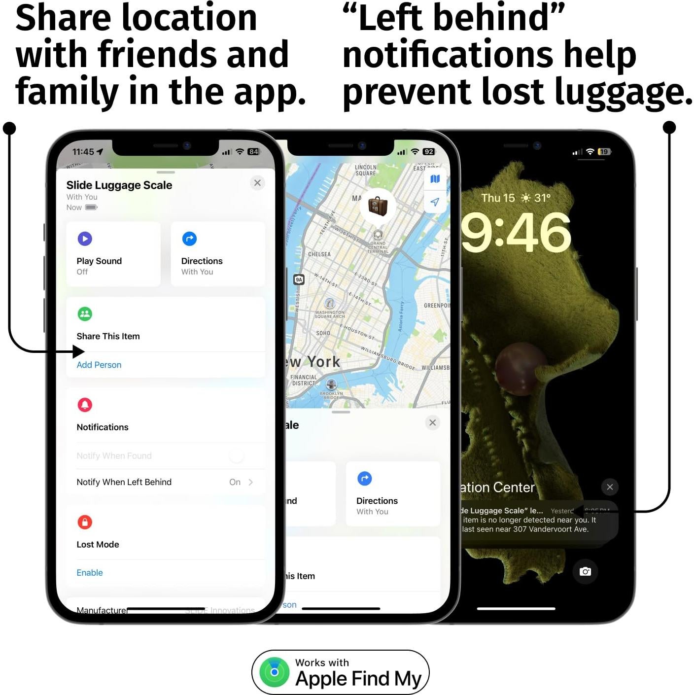 Balanza Digital de Equipaje Slide Innovations 50 kg con Apple Find My