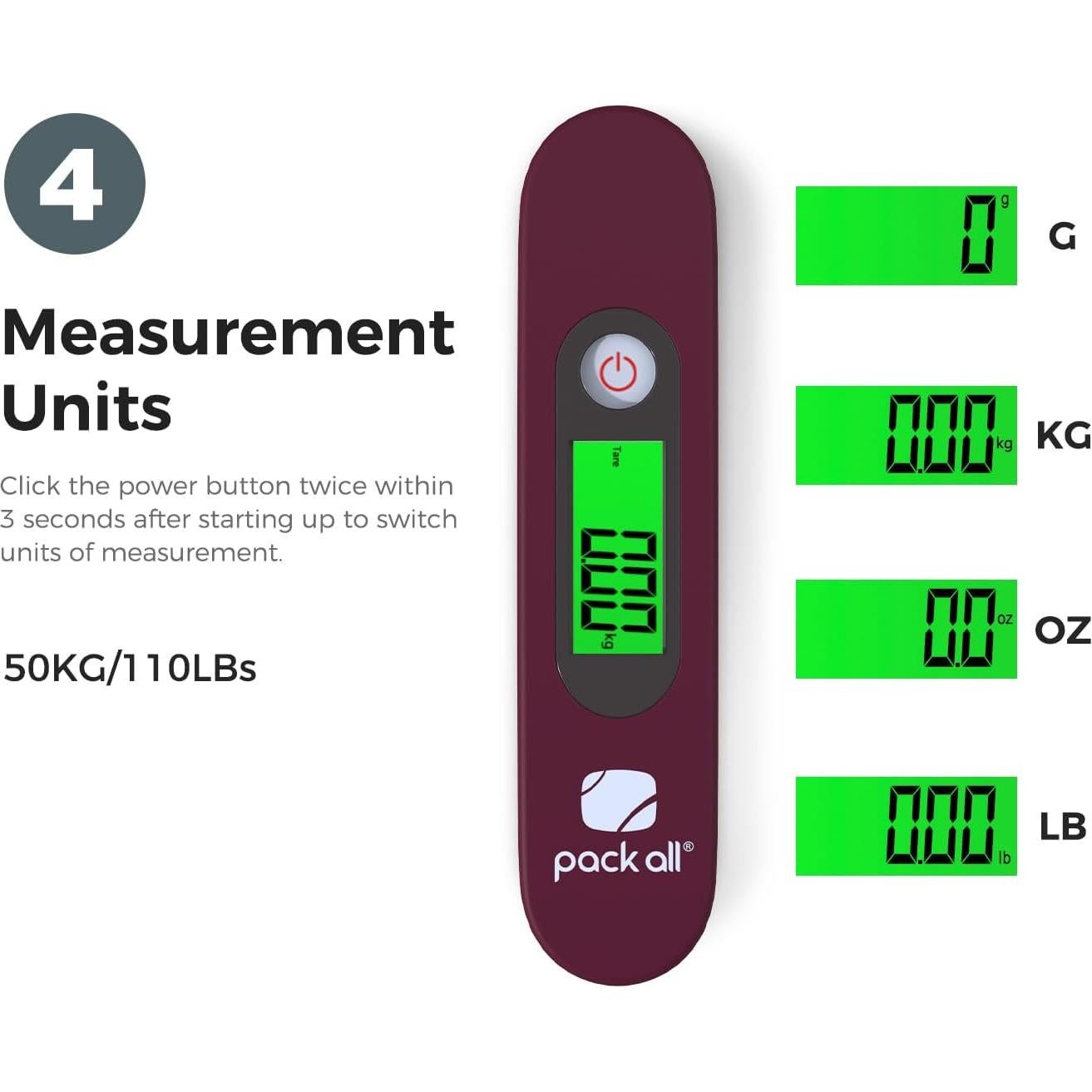 Balanza de Equipaje Digital Pack All 50 kg Pantalla LCD Roja