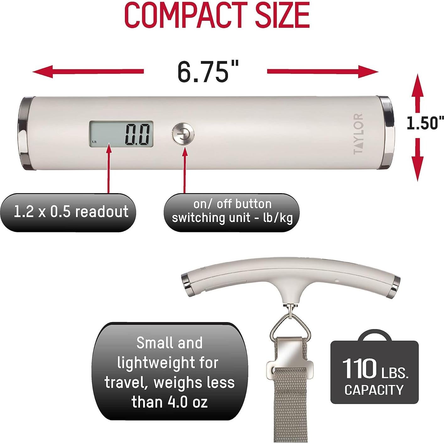 Báscula Digital de Equipaje Taylor 50 kg Ultra Ligera Blanca
