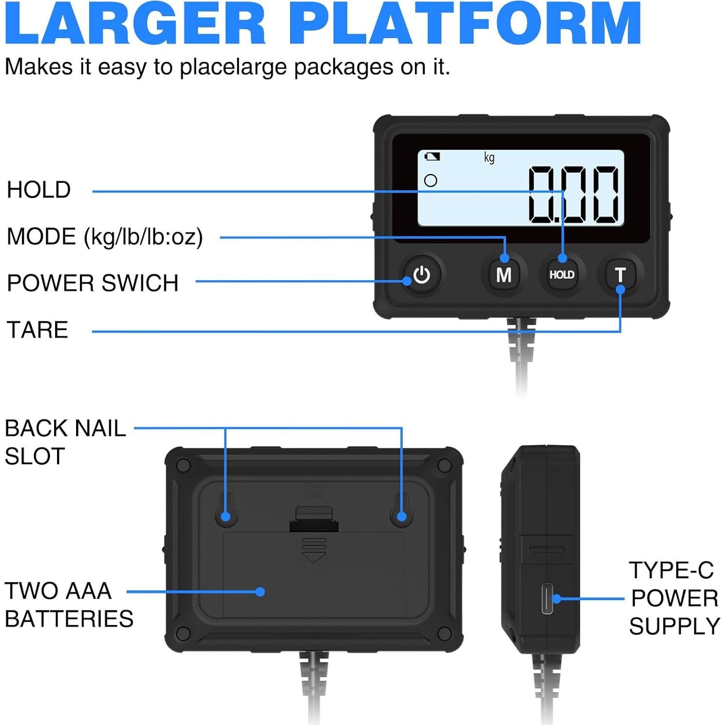 Báscula Digital de Envío MAXUS 199.58kg/10g con Tara y Retención