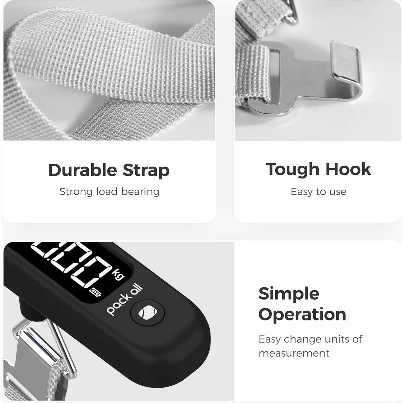 Balanza de Equipaje Digital Pack All 50 kg Pantalla LCD Negra