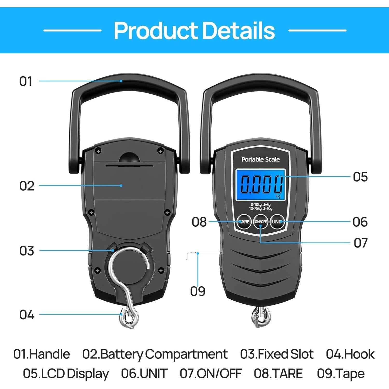 Balanza Digital de Equipaje Meilen 75Kg con Cinta Métrica 1.5m