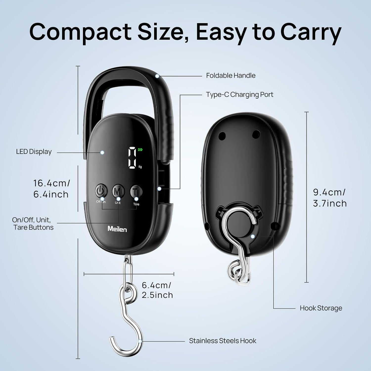 Báscula Digital de Equipaje Meilen 50kg Pantalla LED Carga Tipo-C