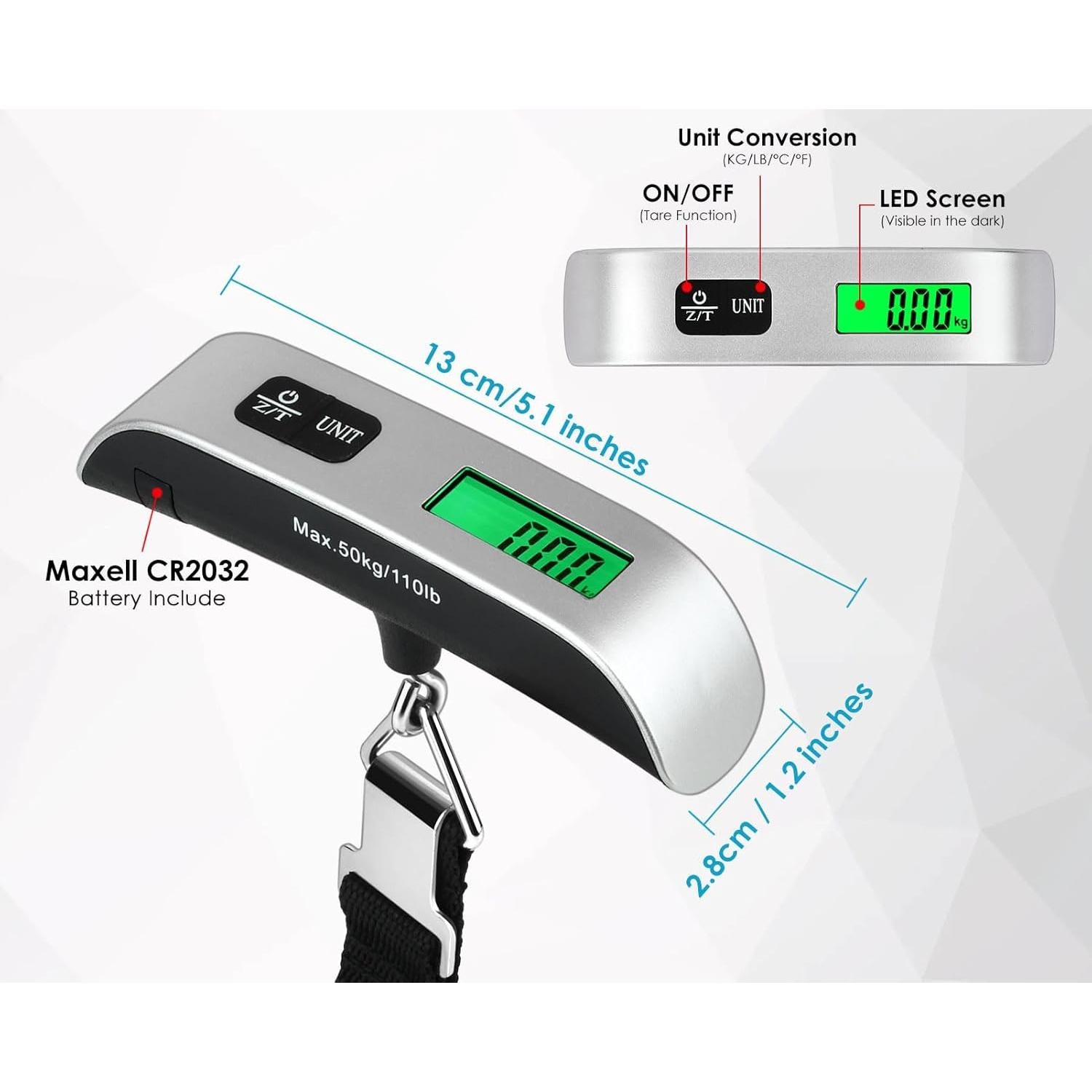 Báscula Digital de Equipaje YCConcept 50 kg con Sensor de Temperatura