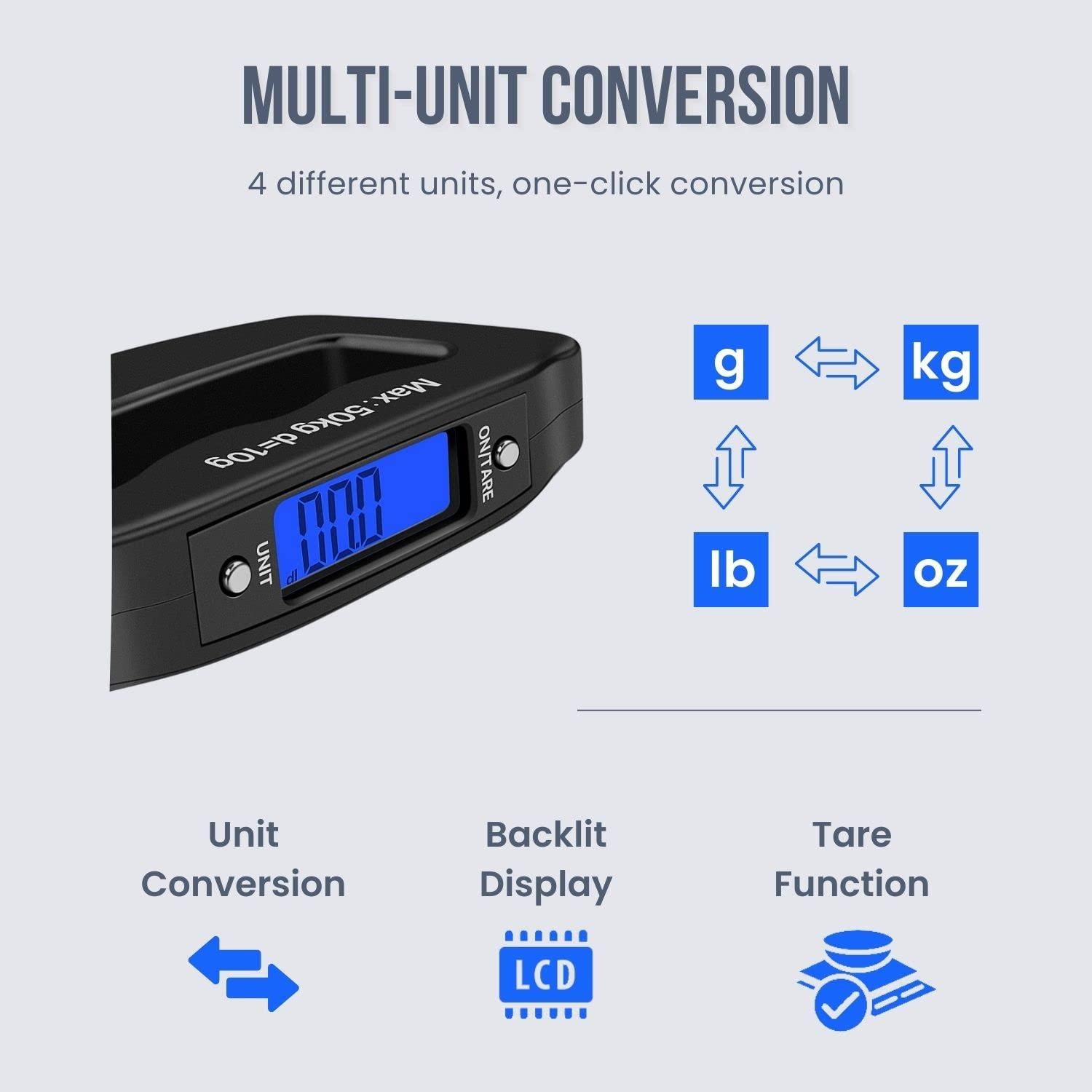 Escala Digital de Equipaje Flexzion 50 Kg Precisión 10g Negra