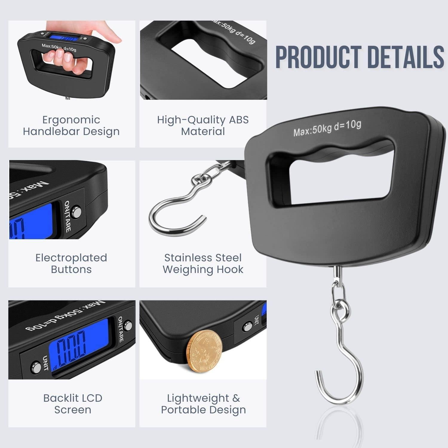 Escala Digital de Equipaje Flexzion 50 Kg Precisión 10g Negra