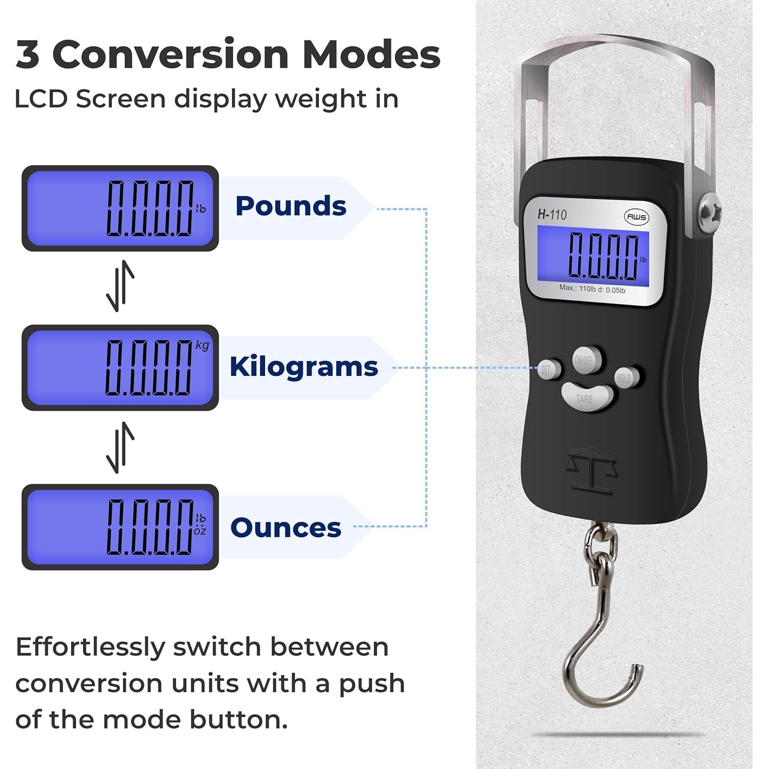 Escala Digital de Equipaje AWS 50kg - Cinta Métrica y Pantalla LCD