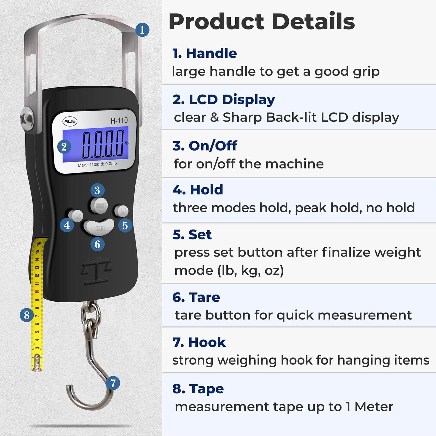Escala Digital de Equipaje AWS 50kg - Cinta Métrica y Pantalla LCD